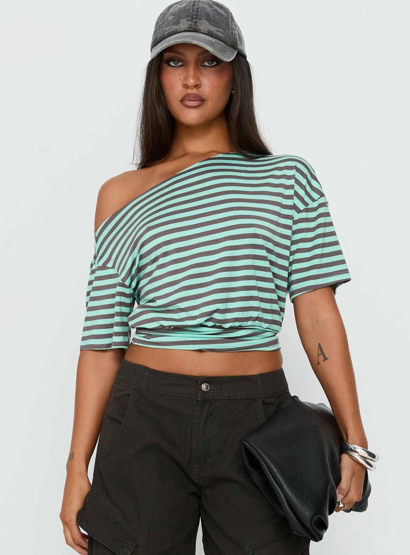 Ashlinn Off Shoulder Drapey Top Stripe - Image 2