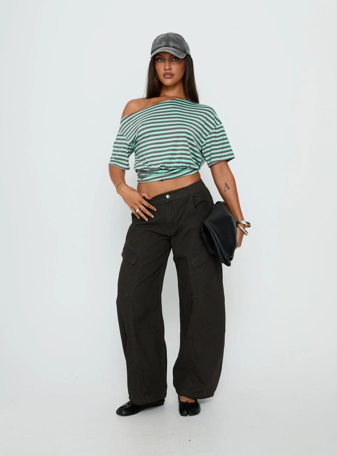 Ashlinn Off Shoulder Drapey Top Stripe - Image 3