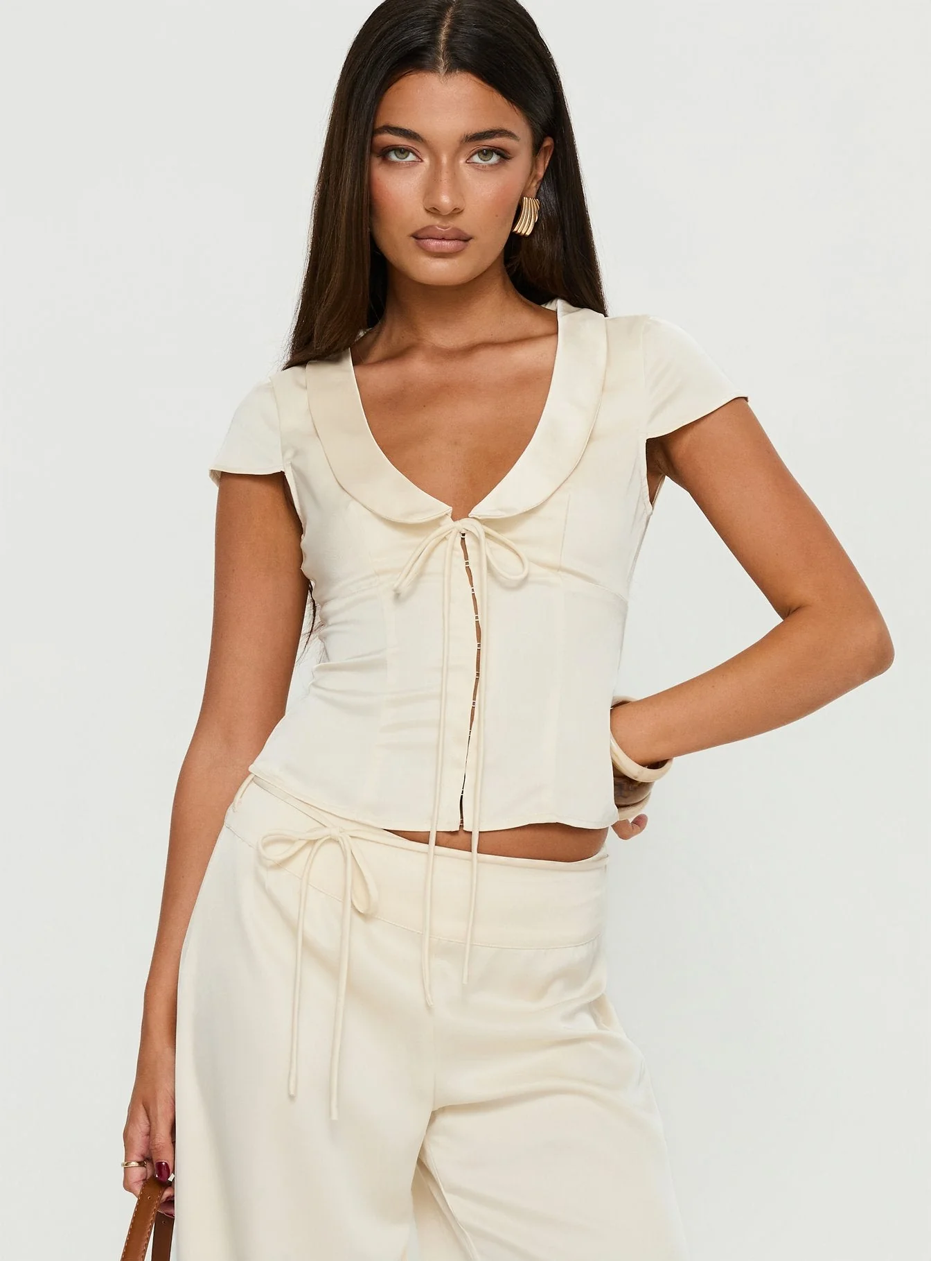 Aubrette Satin Collar Top Cream - Image 2