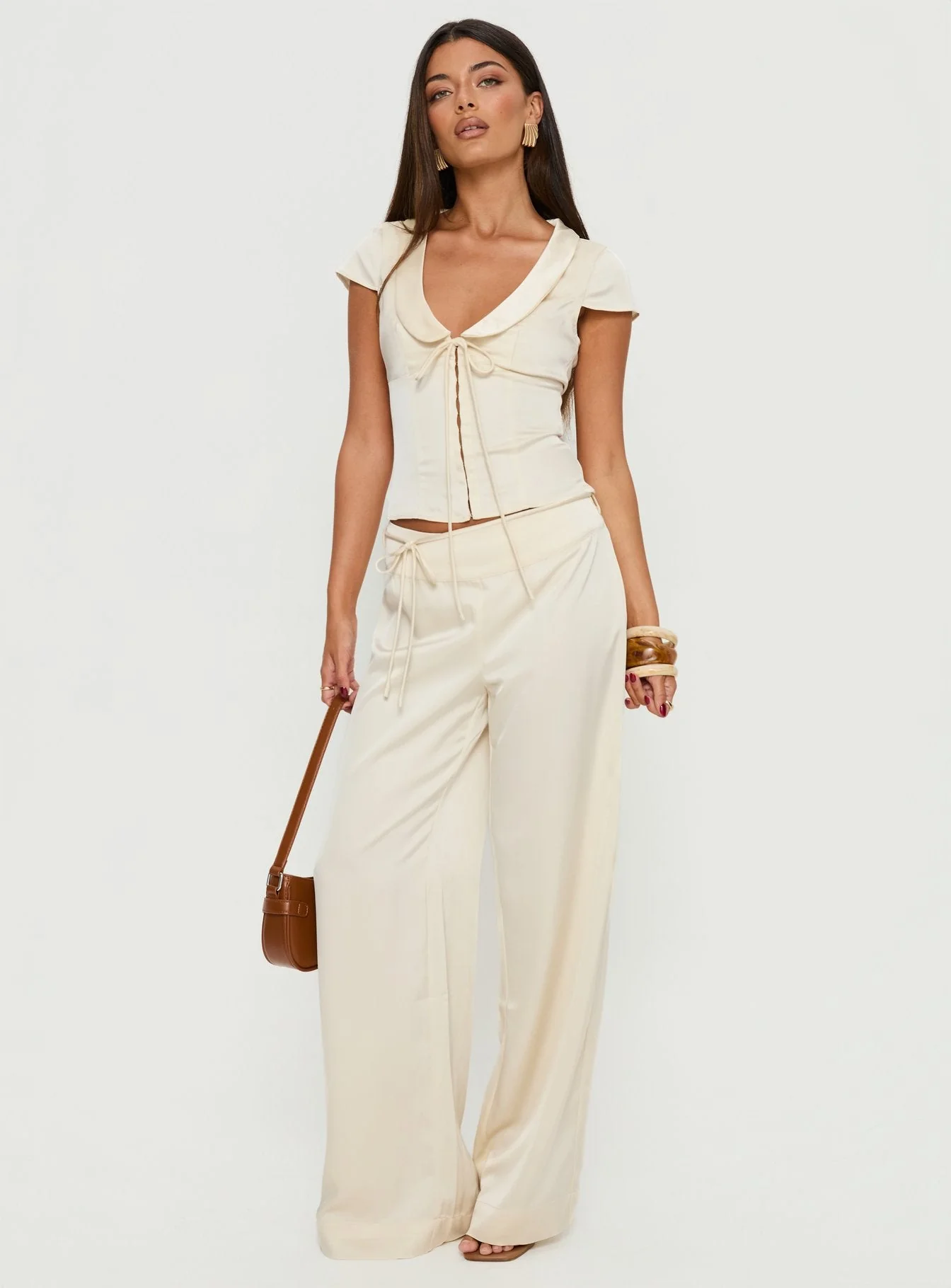 Aubrette Satin Collar Top Cream - Image 3