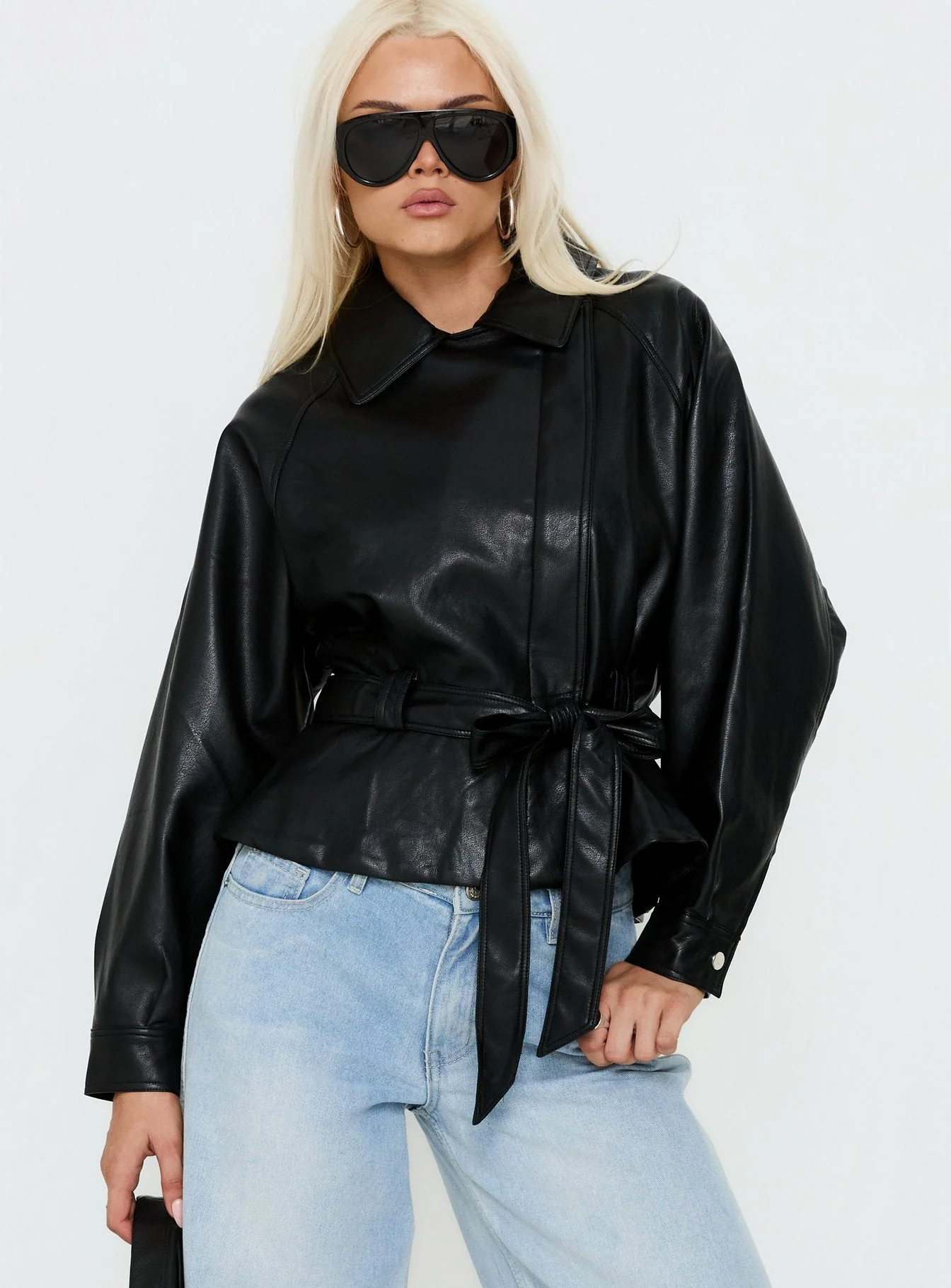 Authenticity Wrap Faux Leather Jacket Black - Image 2