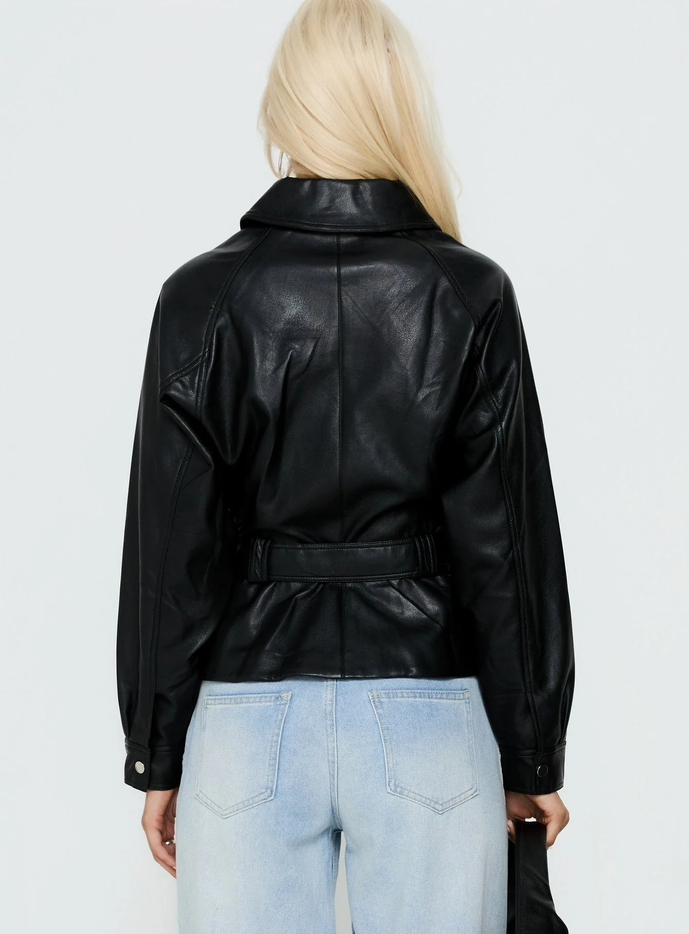 Authenticity Wrap Faux Leather Jacket Black - Image 5