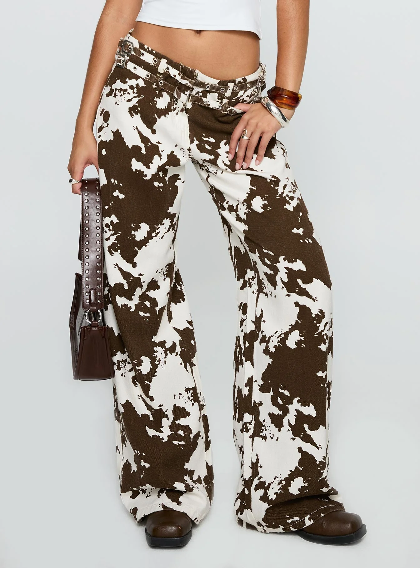 Baccarat Mid Rise Wide Leg Belted Pant Cow Print - Image 2