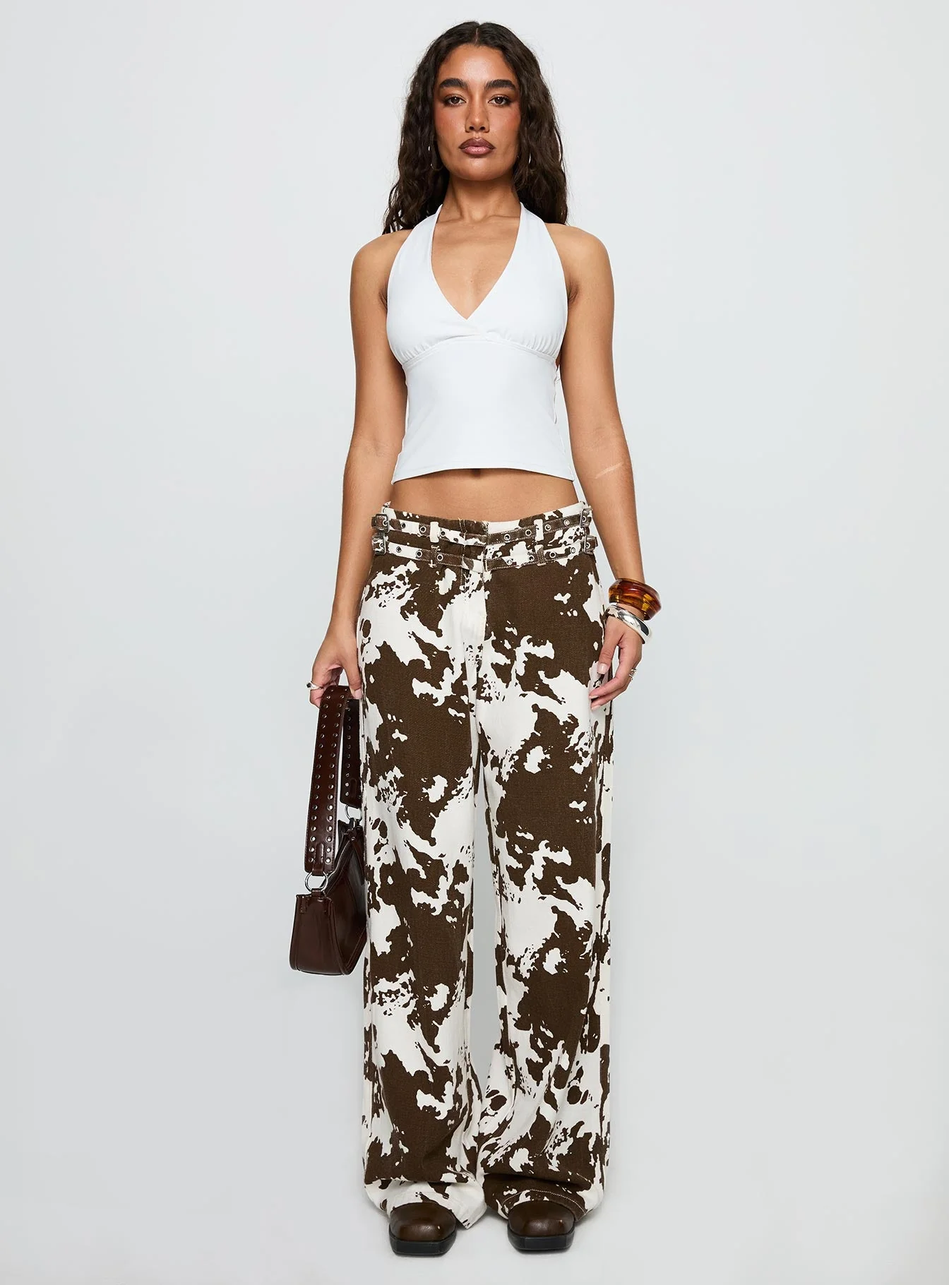 Baccarat Mid Rise Wide Leg Belted Pant Cow Print - Image 7