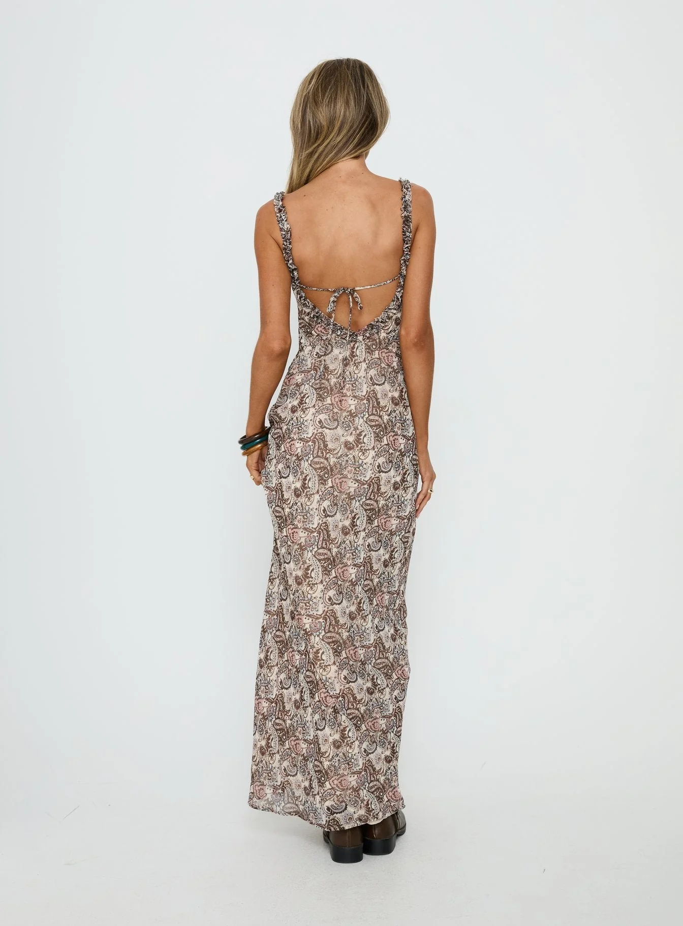 Baley Bias Cut Frill Maxi Dress Paisley - Image 4
