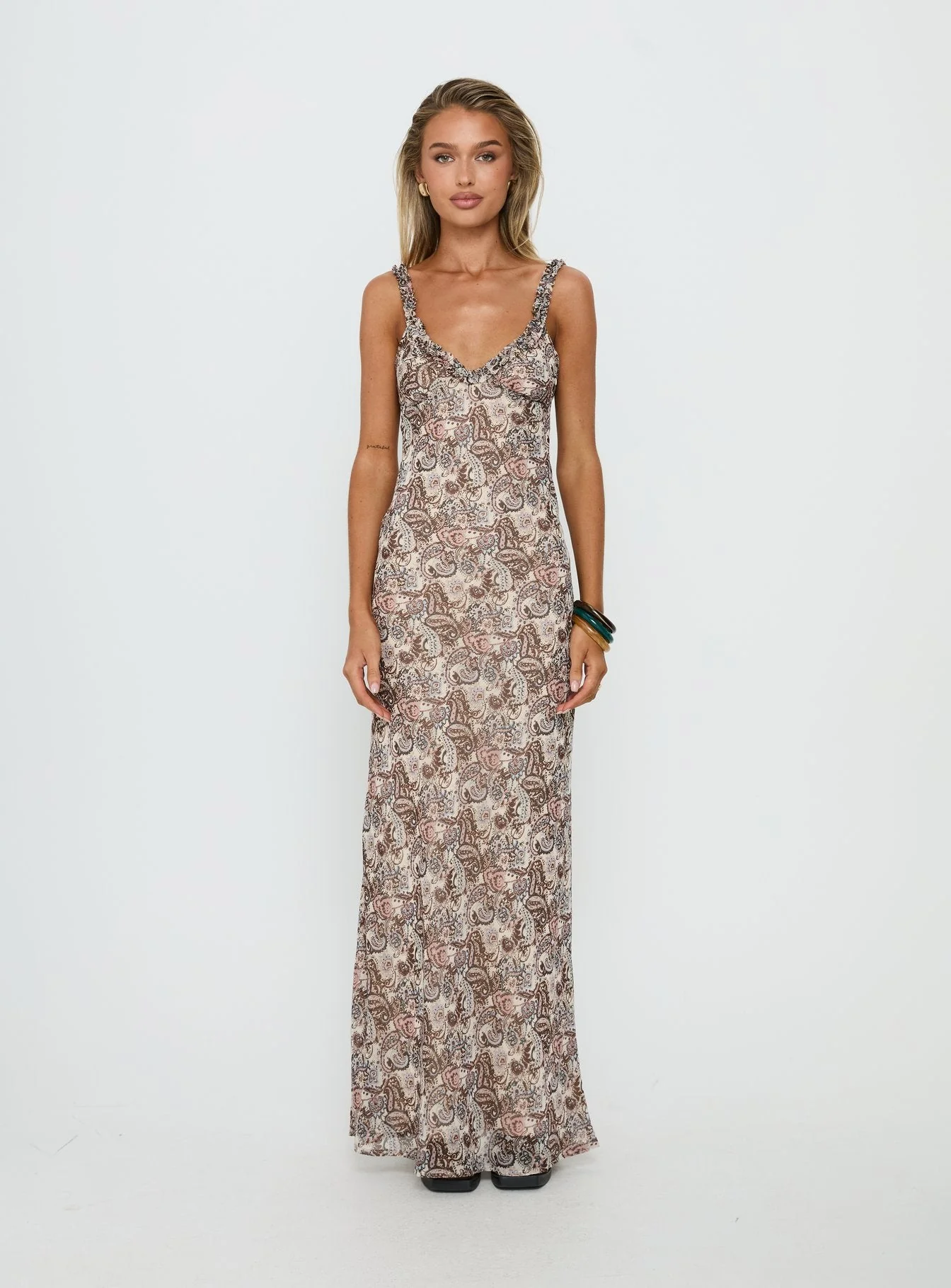 Baley Bias Cut Frill Maxi Dress Paisley - Image 7