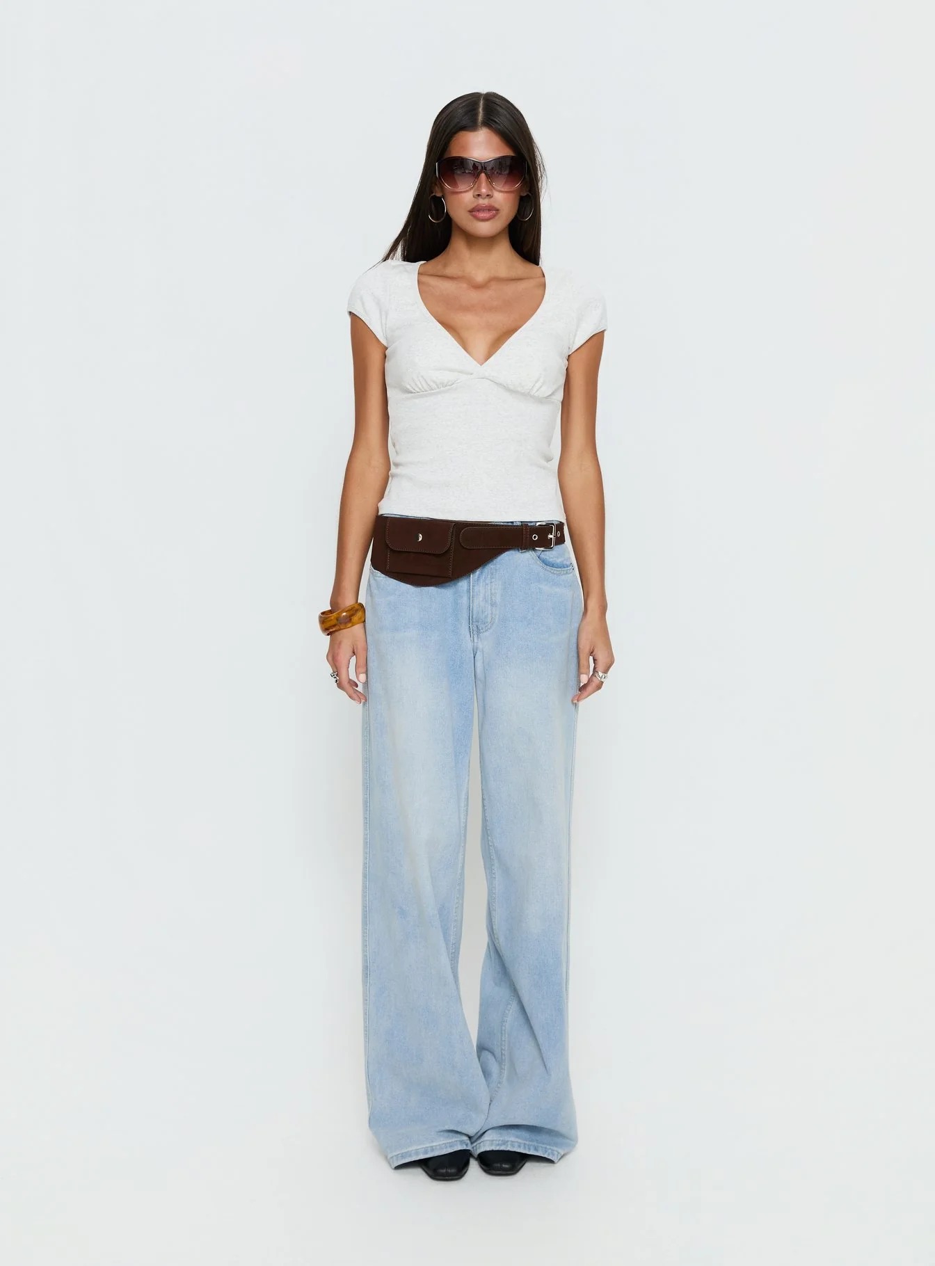 Baseline Cross Over Cap Sleeve Top Grey Marle - Image 7