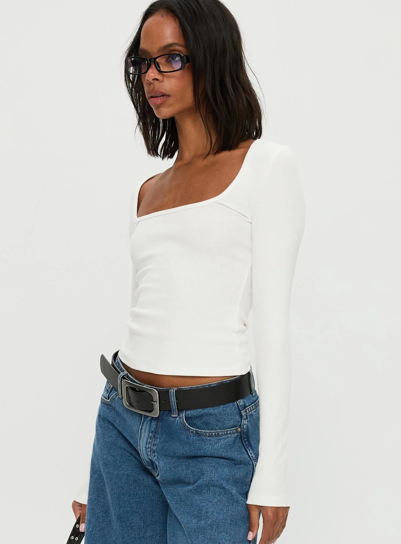 Baseline Rib Long Sleeve Top White - Image 4