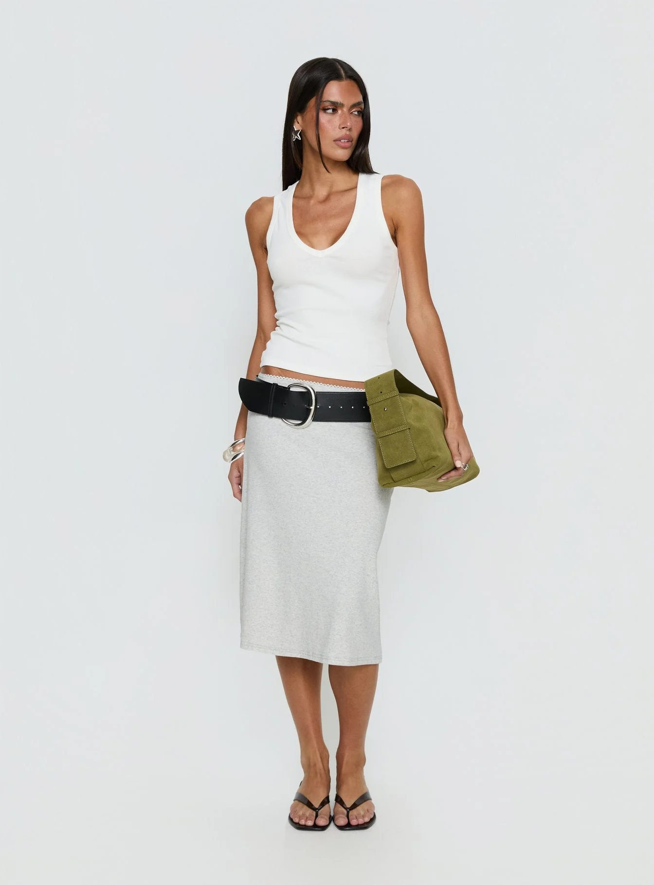Baseline Rib Midi Skirt Grey Marle - Image 3