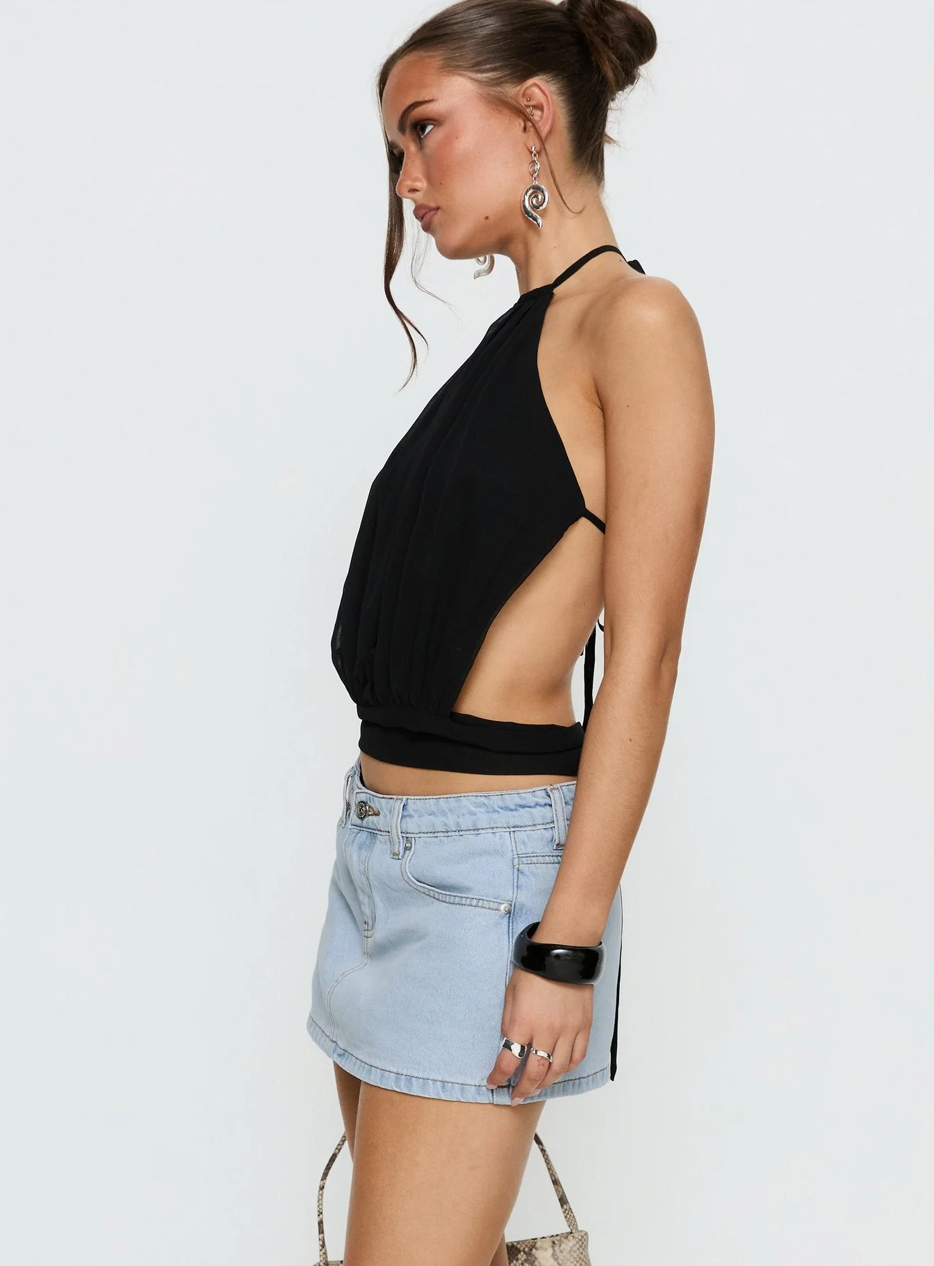 Baxon Low Rise Micro Denim Skort Light Blue Wash - Image 4