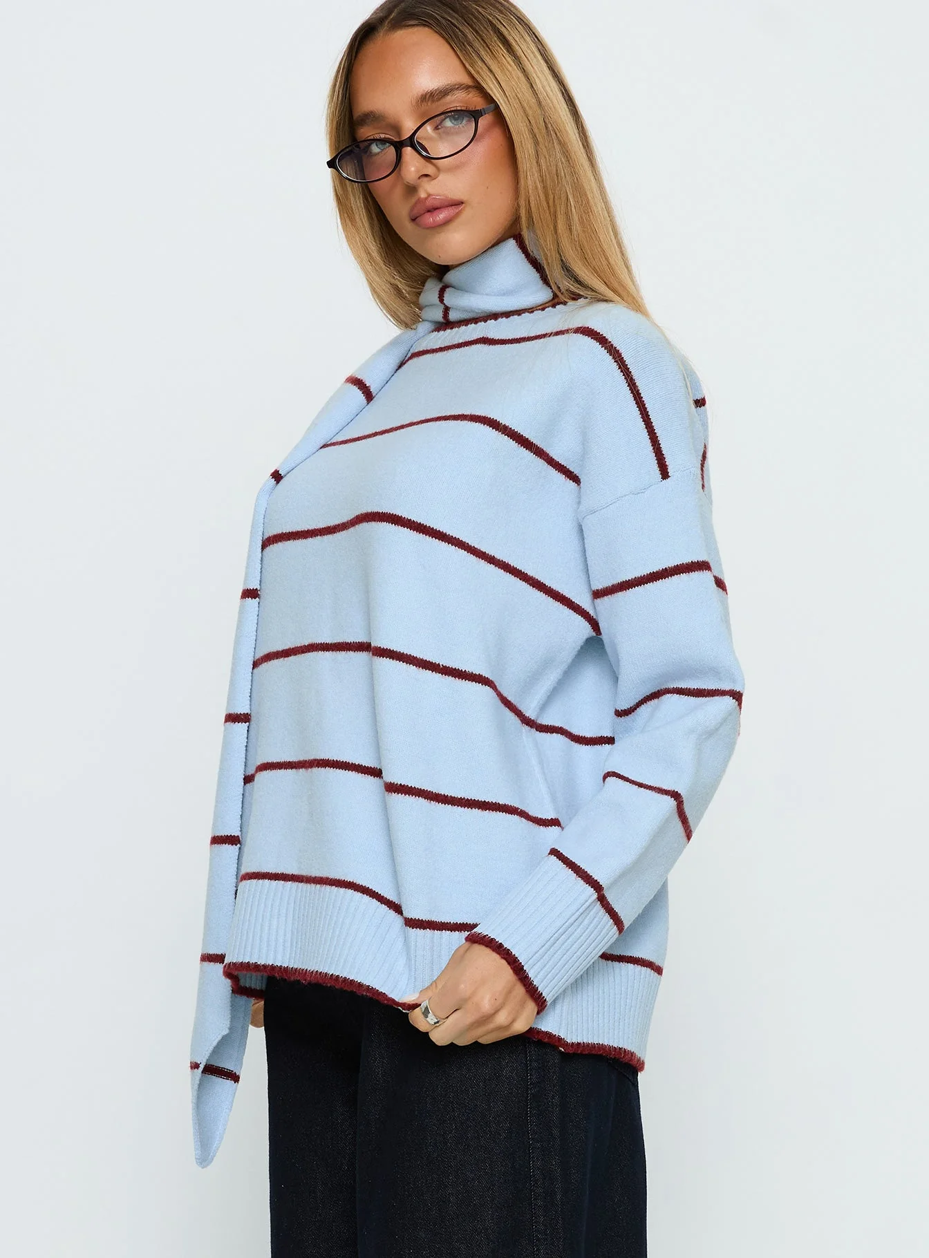 Beanie Oversized Jumper Blue Stripe - Image 3