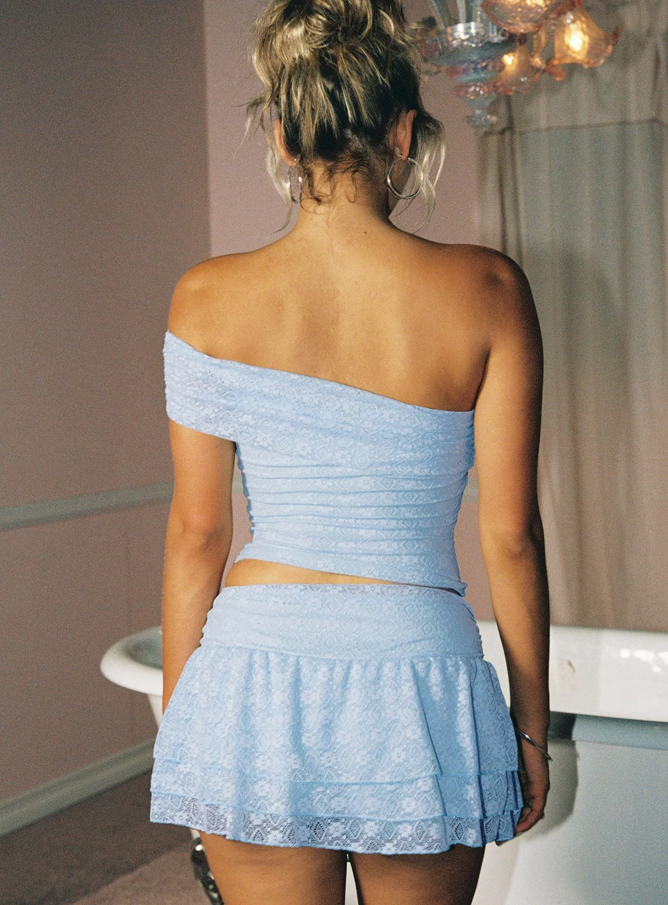 Believe In Paradise Off Shoulder Mesh Top Blue - Image 3