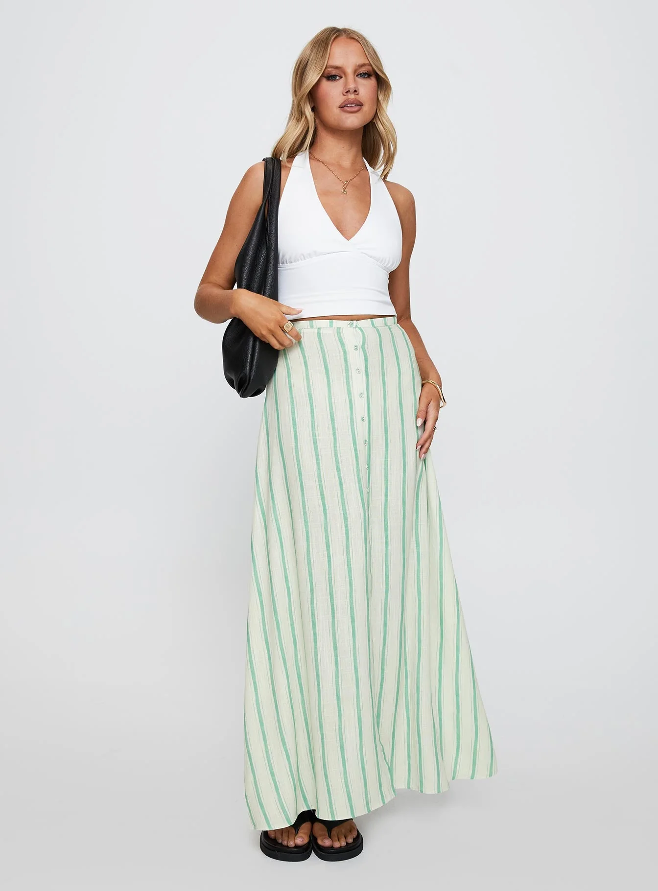Bess Maxi Skirt Green Stripe - Image 2