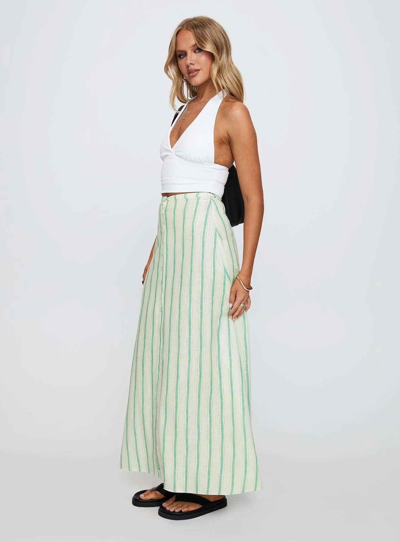 Bess Maxi Skirt Green Stripe - Image 3