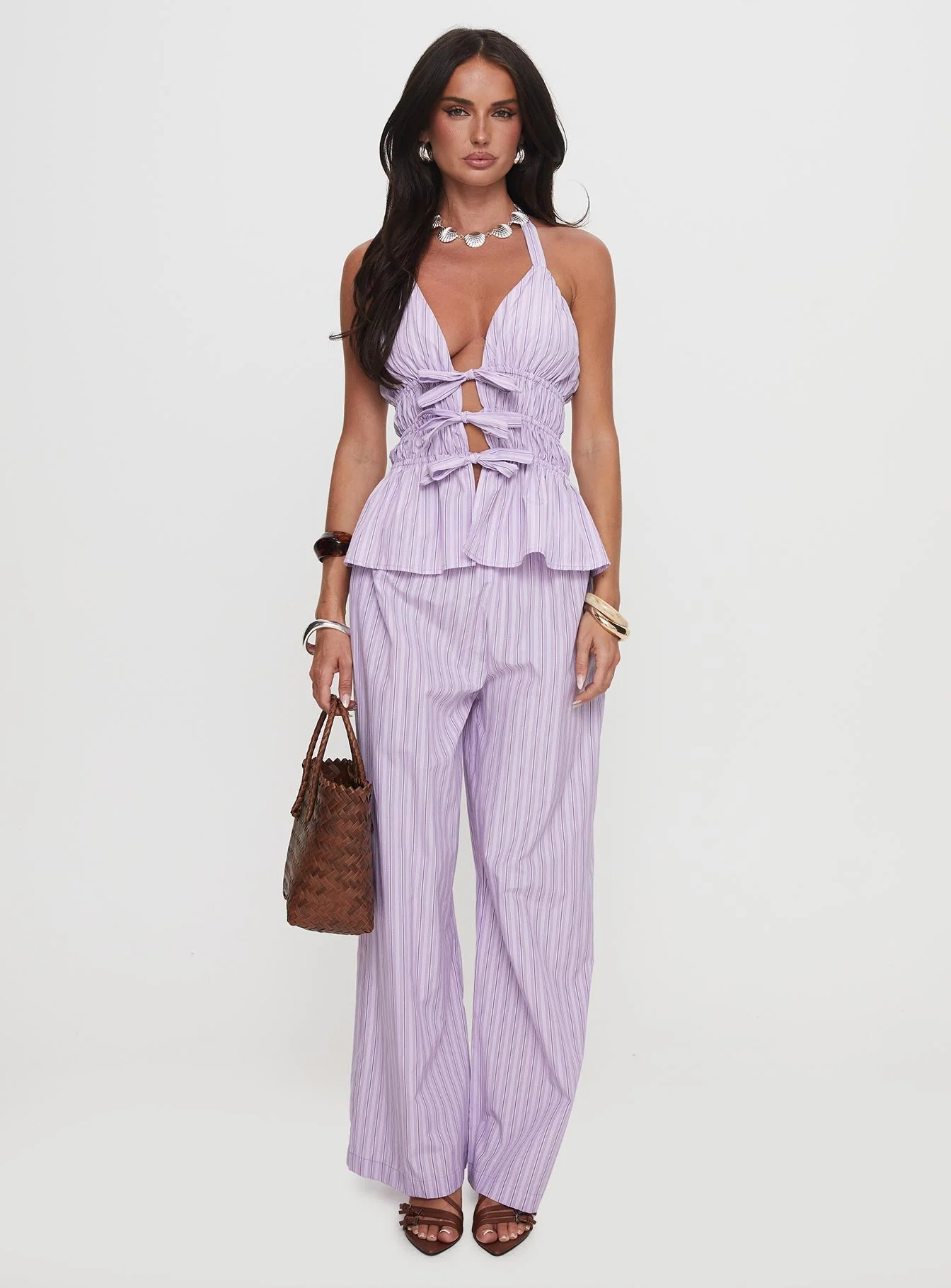 Best Of Me Halter Ruched Top Lilac Stripe - Image 7