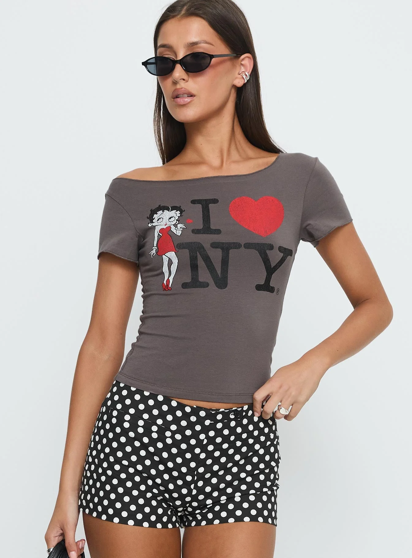 Betty Loves NYC Loose Graphic Top Charcoal - Image 2