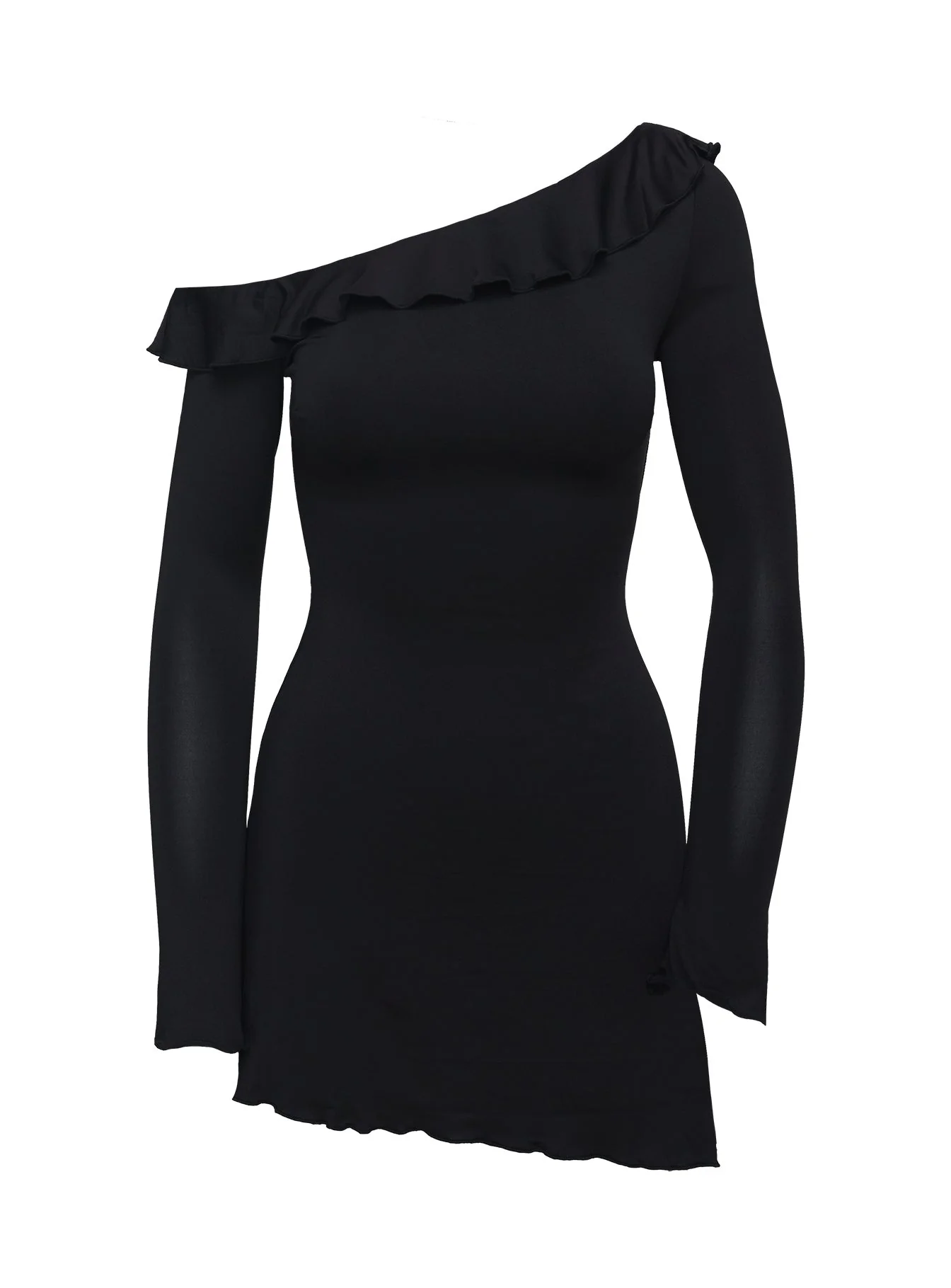 Bewitched Long Sleeve One Shoulder Mini Dress Black - Image 5