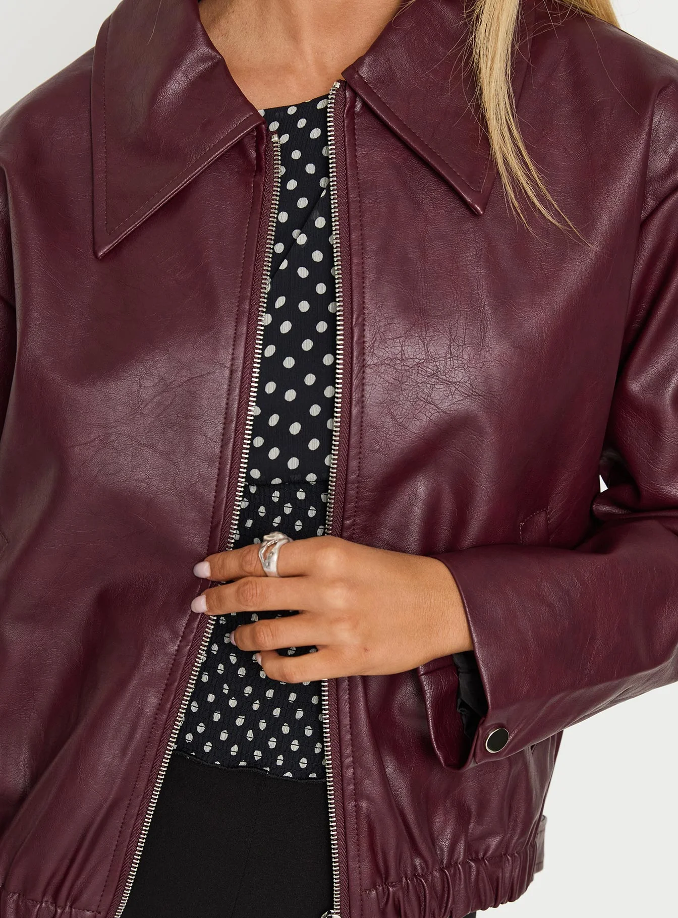 Big Reveal Faux Leather Jacket Burgundy - Image 6
