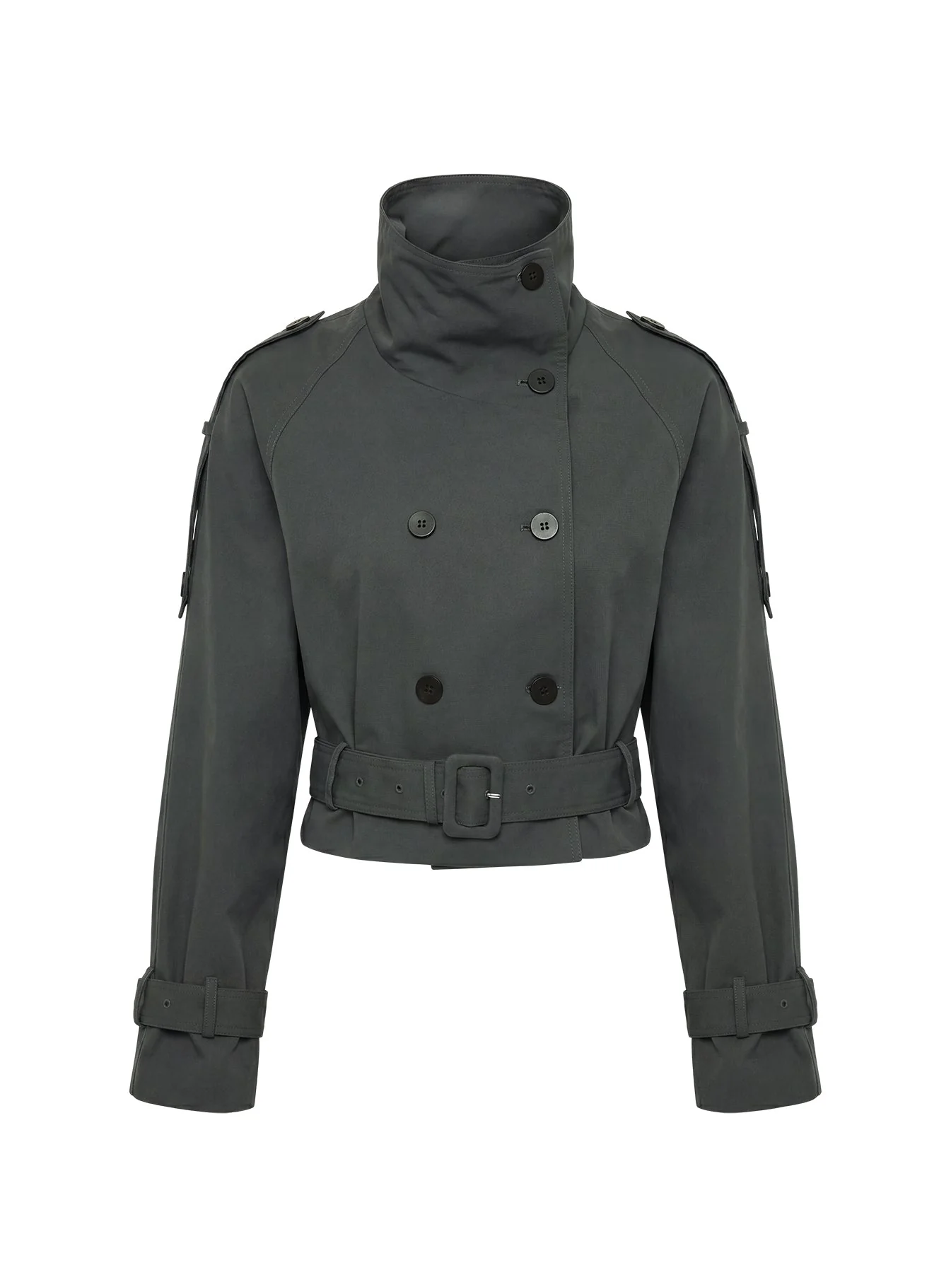 Blanc Cropped Trench Coat Olive - Image 12