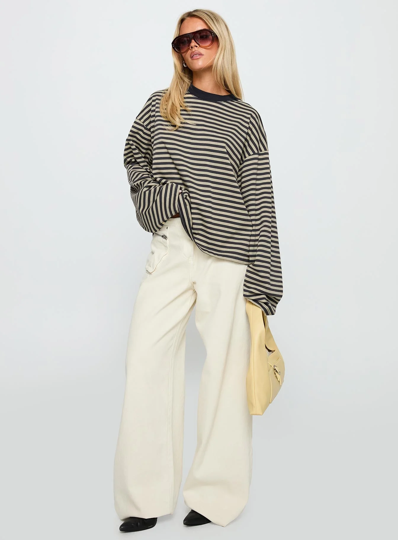 Bloom Long Sleeve Top Beige Stripe - Image 3