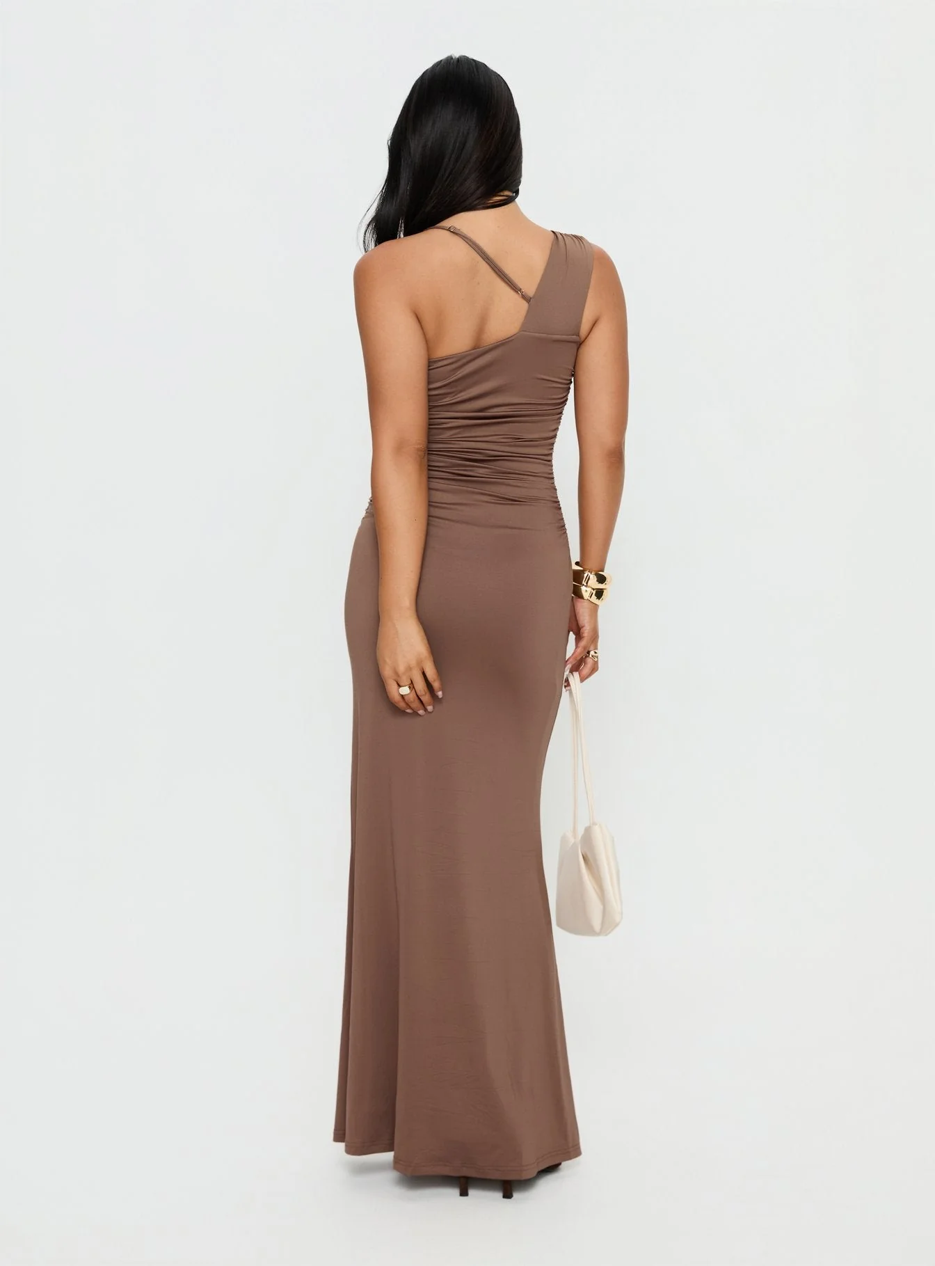 Britani One Shoulder Maxi Dress Mocha - Image 5