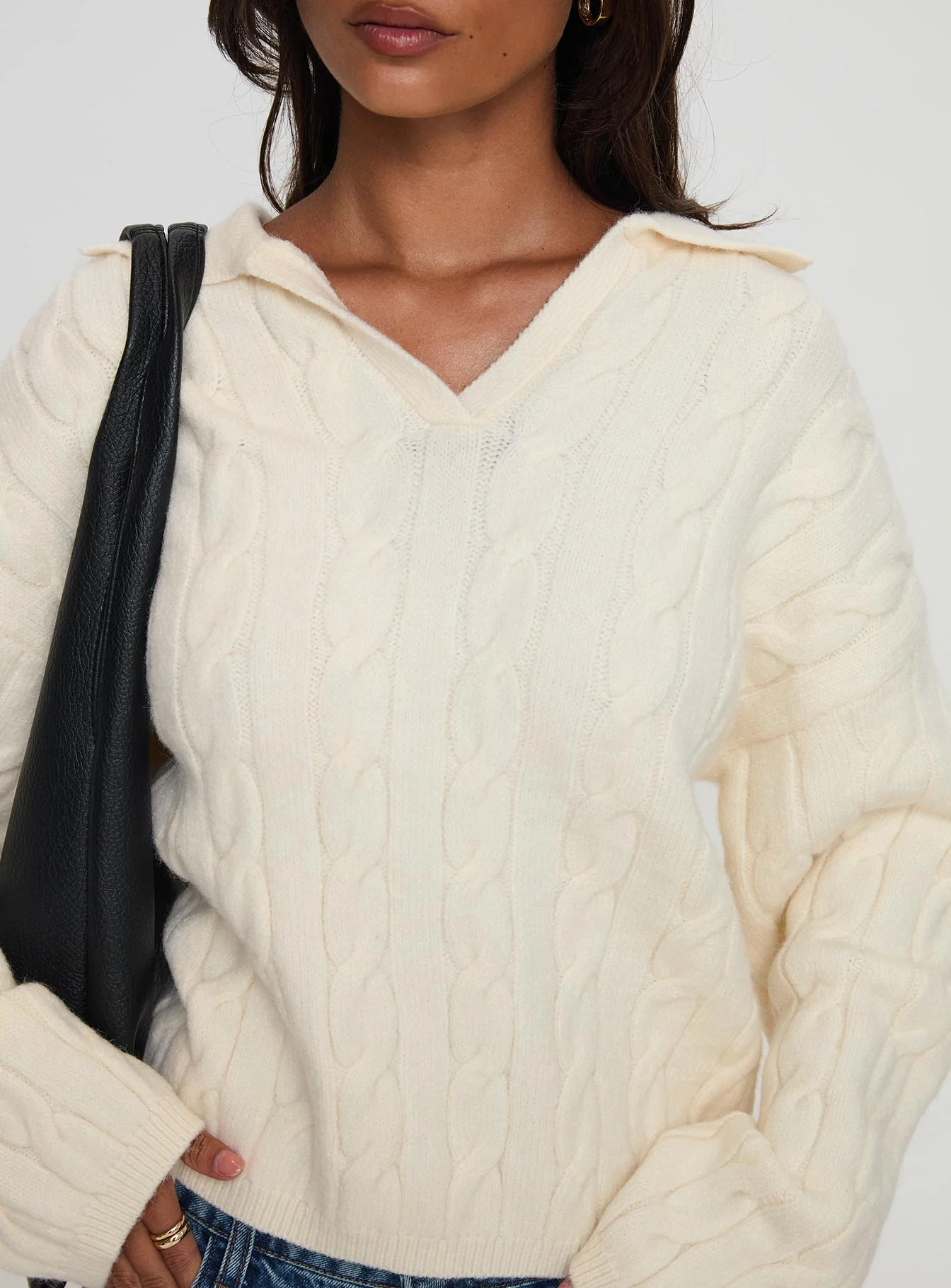 Brodey Collared Cable Knit Sweater Cream - Image 6