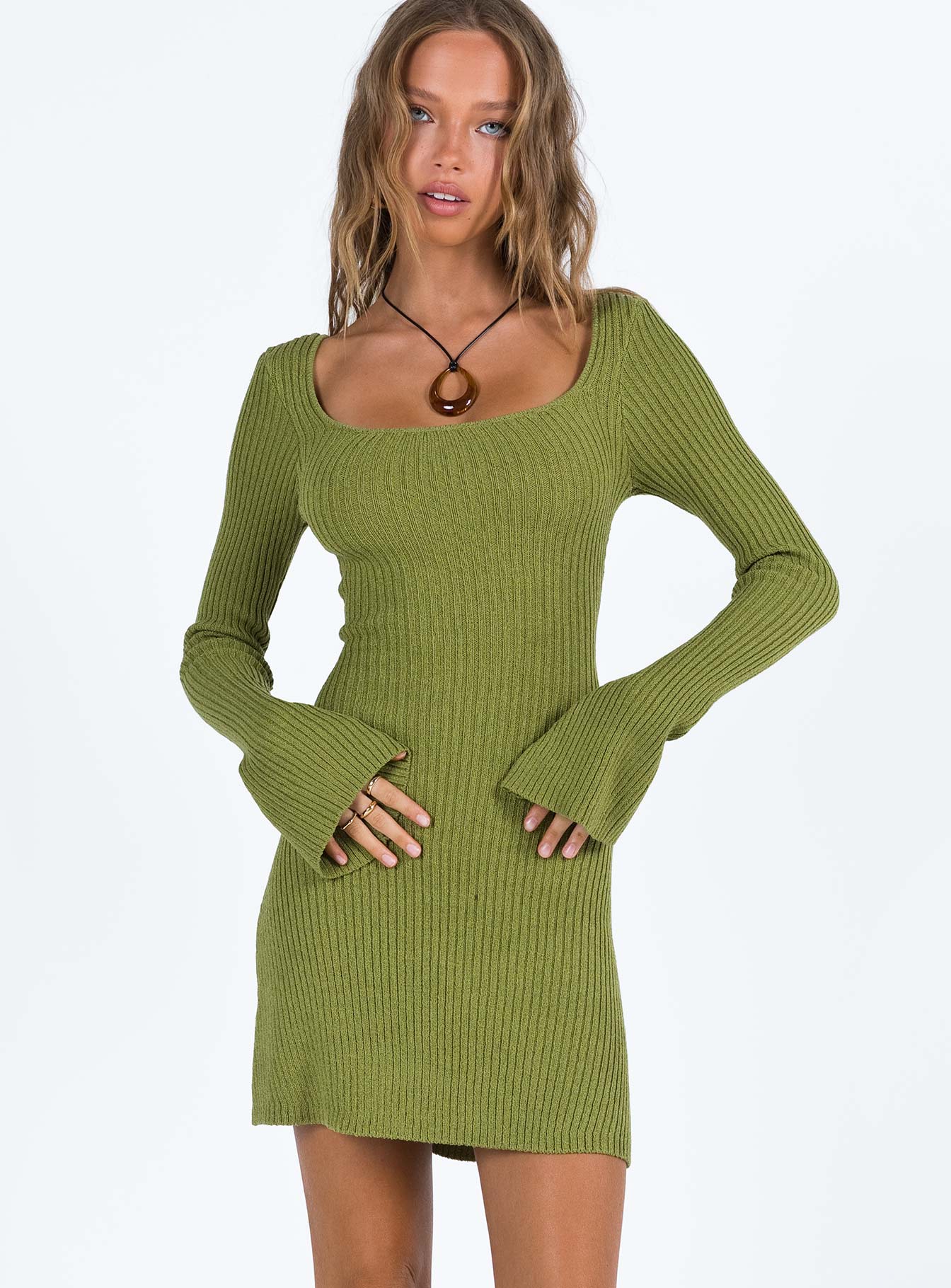 Brownhall Long Sleeve Mini Dress Green - Image 2