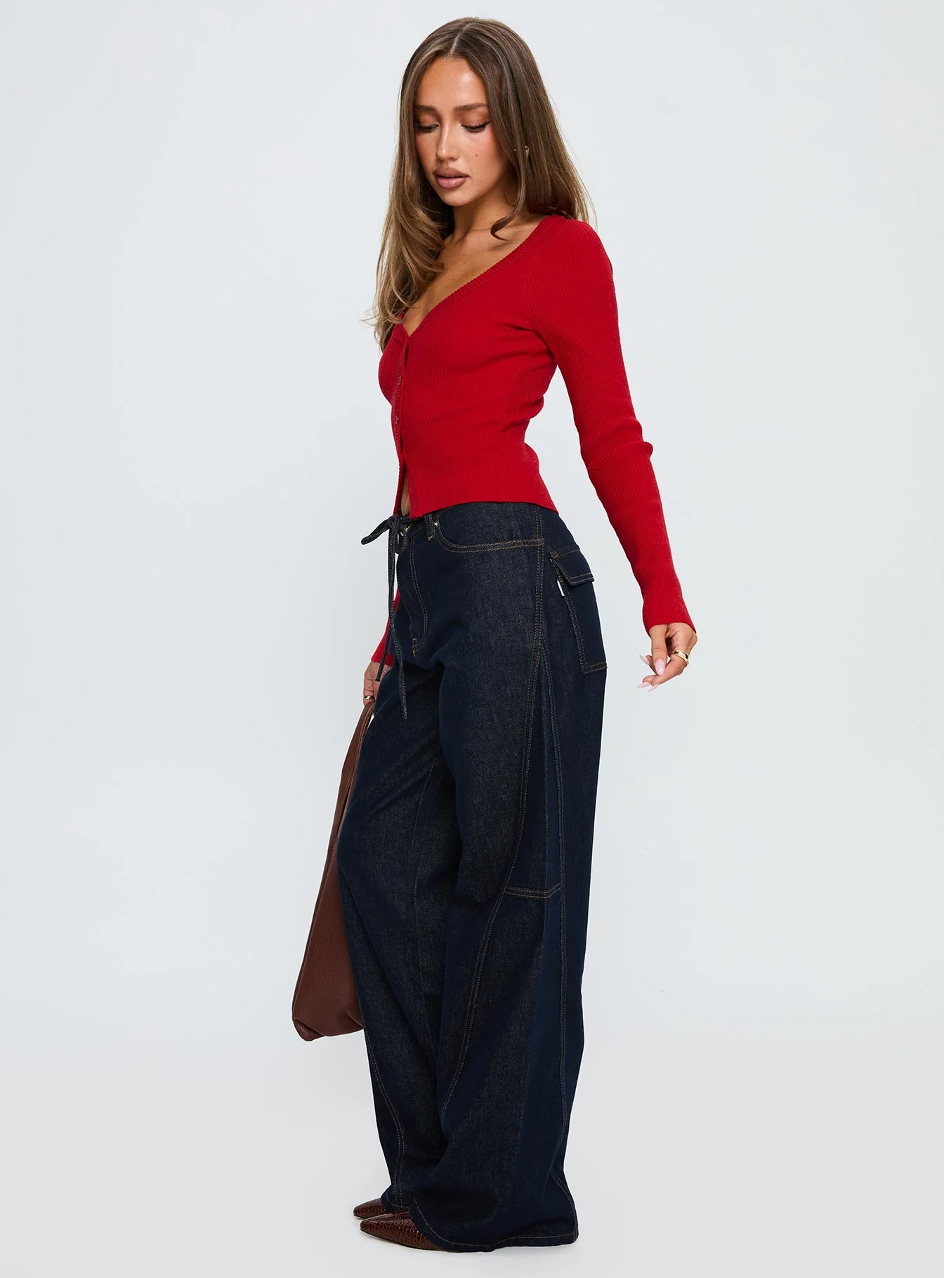 Bruiser Tie Waist Mid Rise Wide Leg Jeans Dark Indigo - Image 4