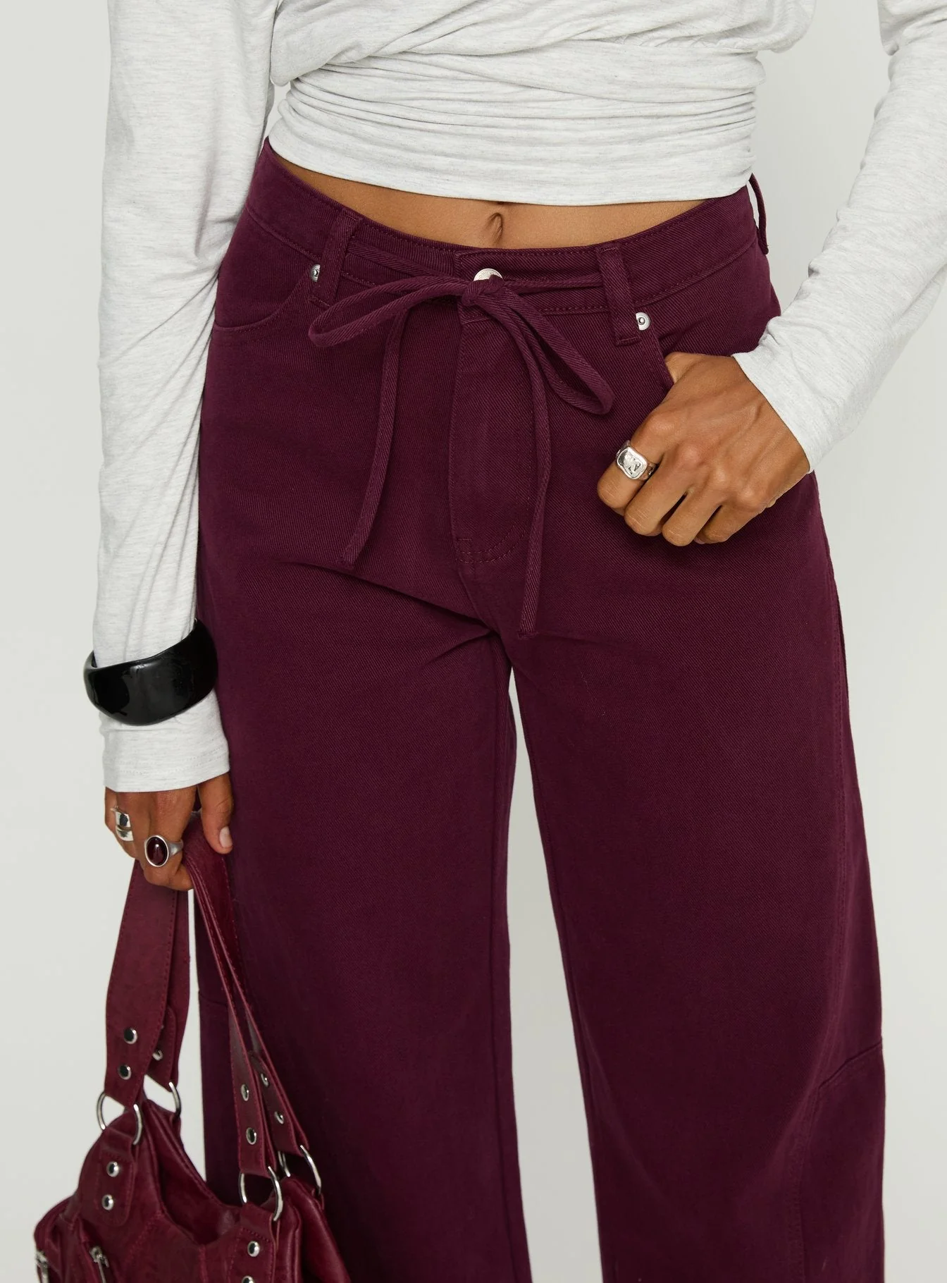 Bruiser Tie Waist Mid Rise Wide Leg Jeans Currant - Image 5
