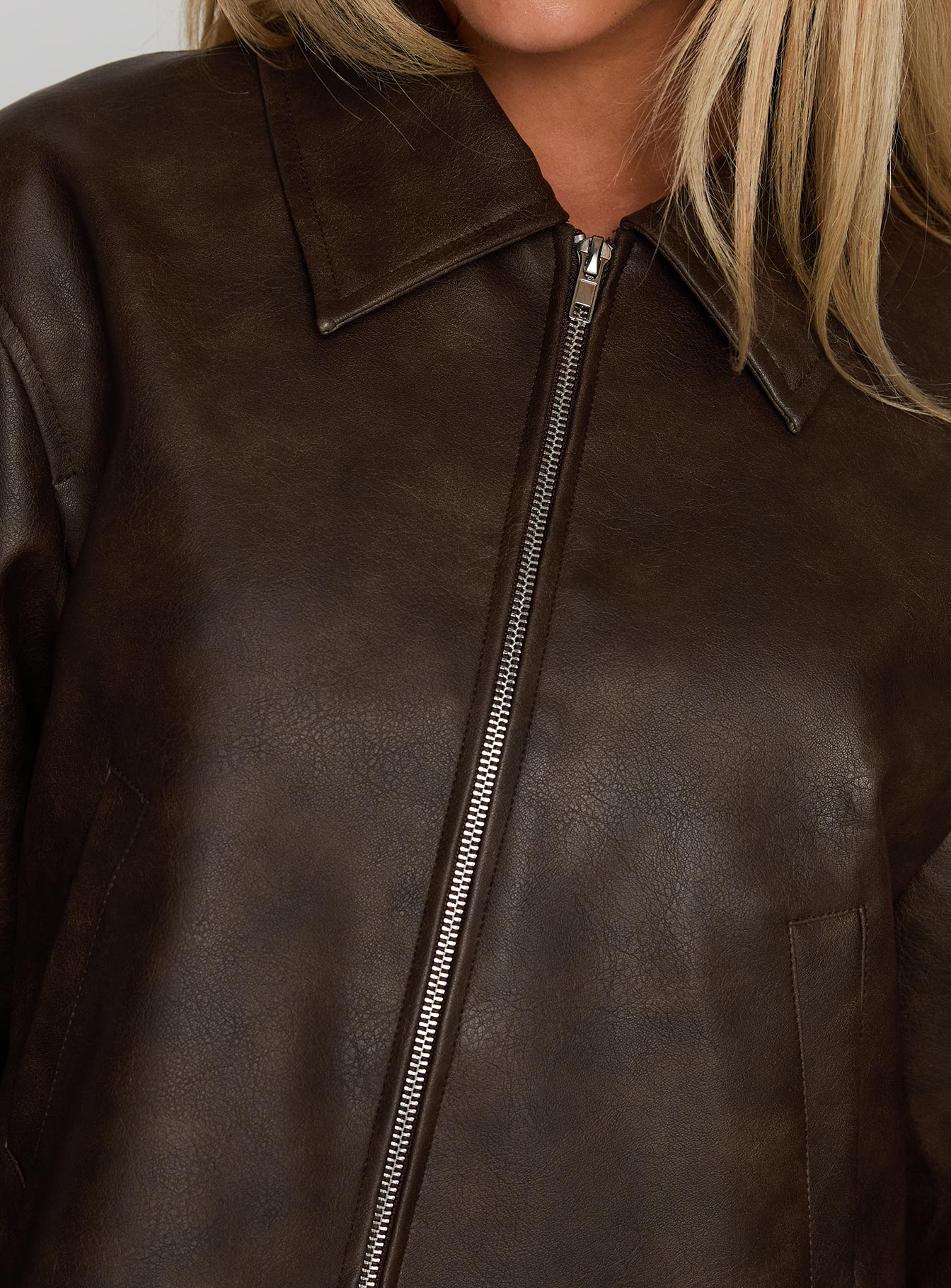 Brydon Faux Leather Jacket Brown - Image 5