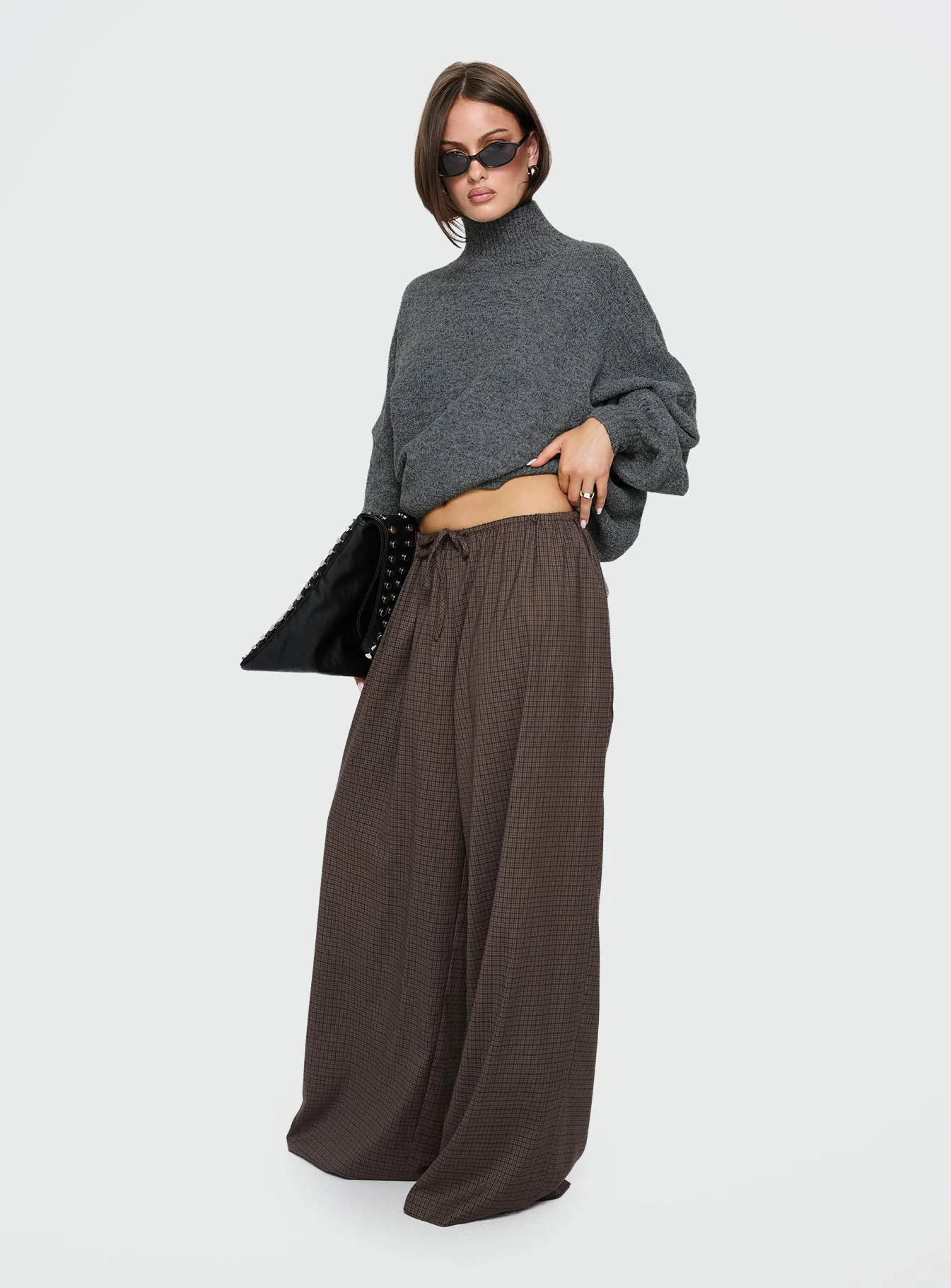 Bungala Oversized Relaxed Pants Brown Check - Image 3