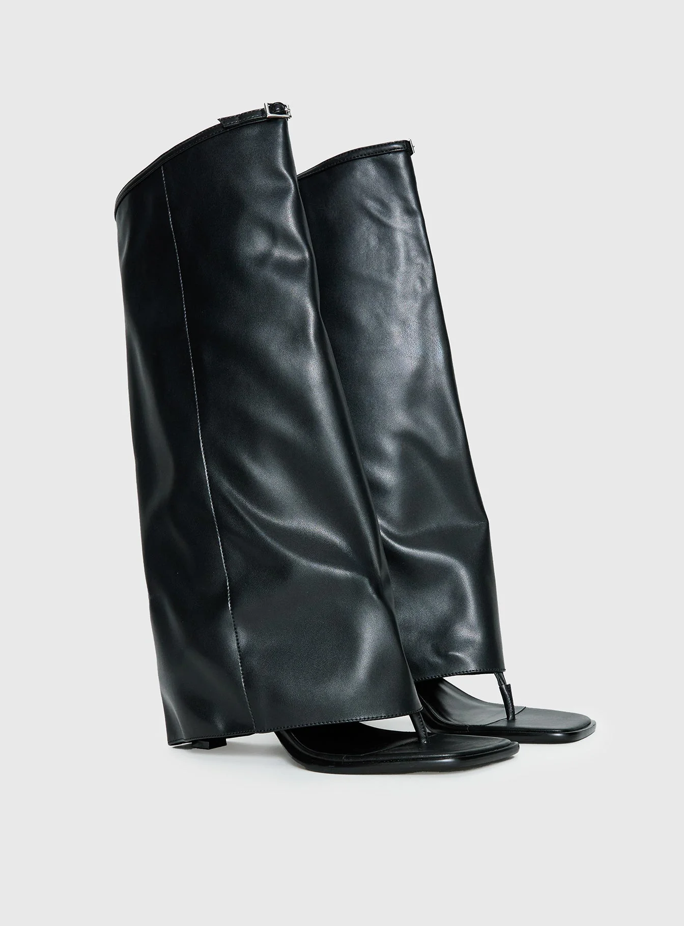 Burning Daylight Open Toe Knee High Boots Black - Image 2