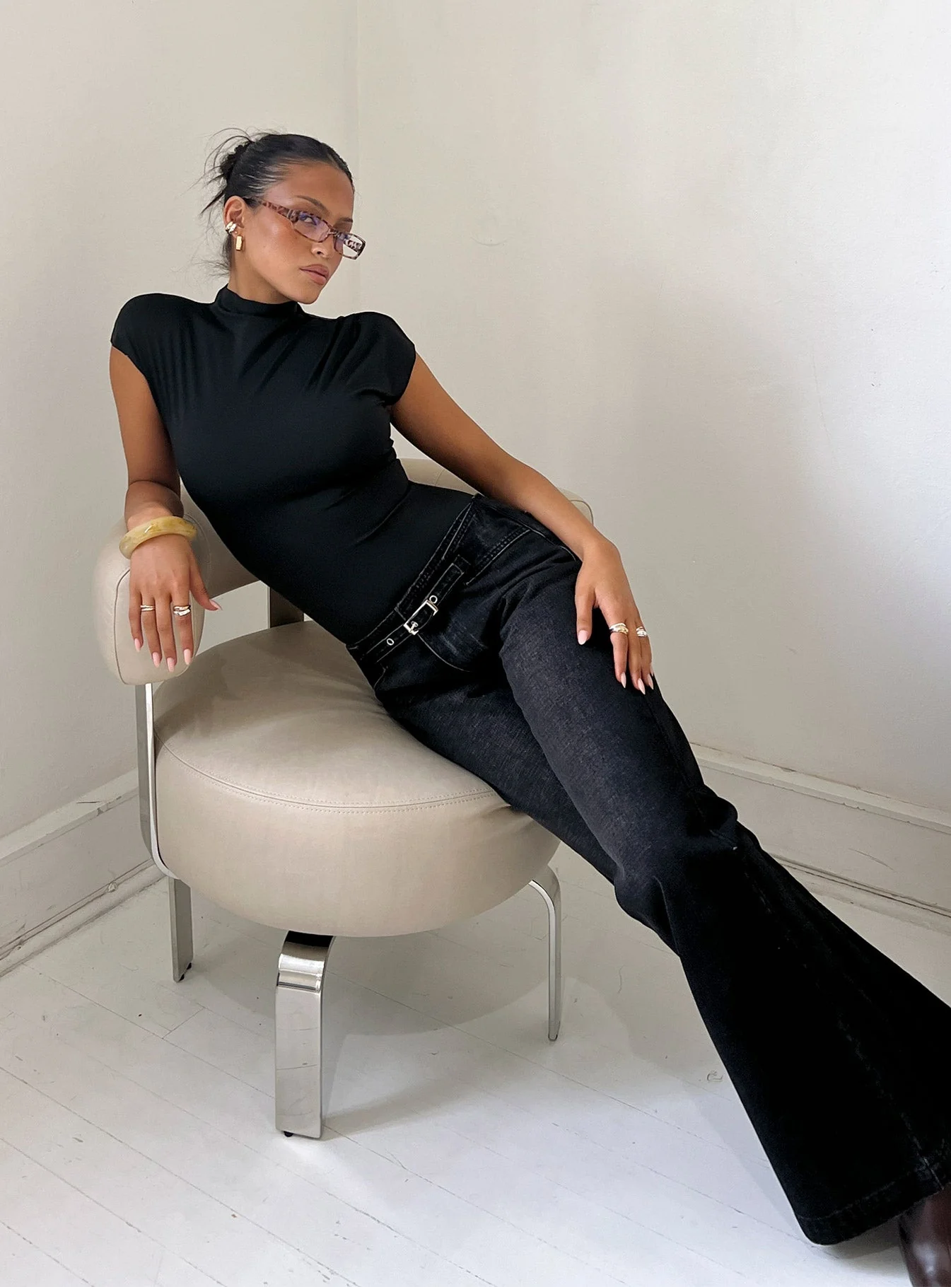 Cailie Mock Neck Bodysuit Black - Image 10
