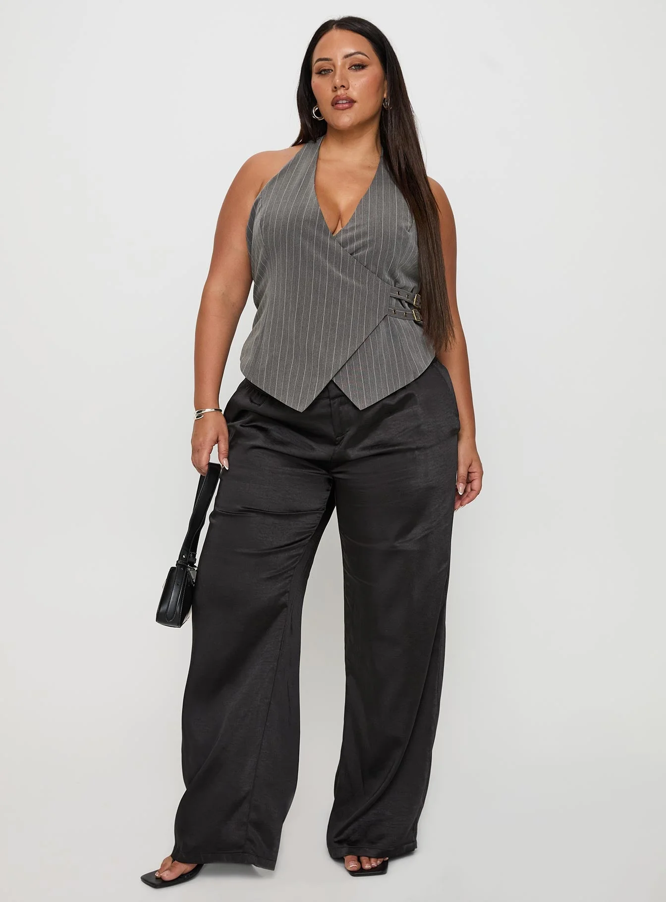 Calexico Buckle Halter Top Grey Pinstripe Curve - Image 3