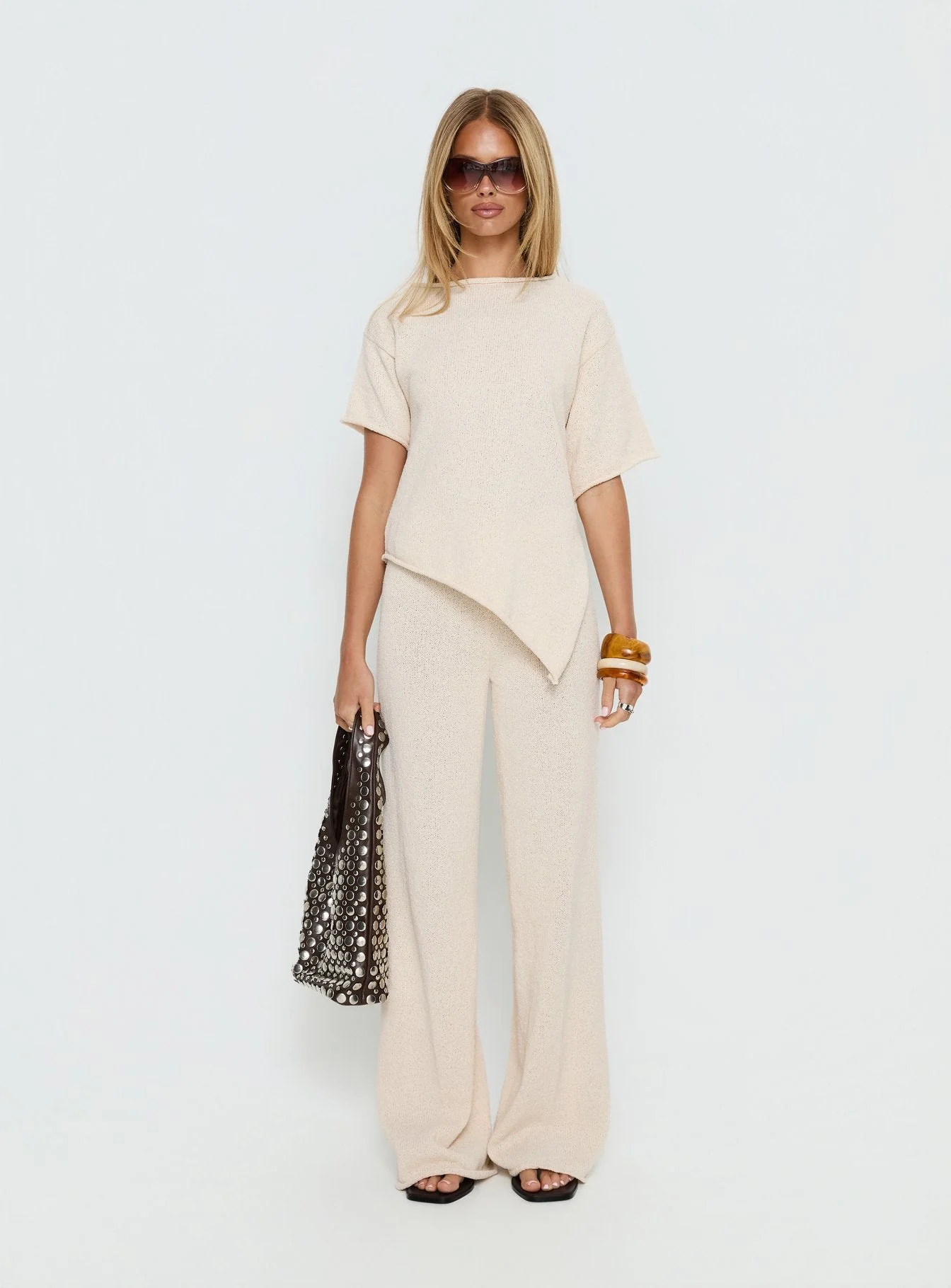 Calisse Knit Wide Leg Pants Beige - Image 7