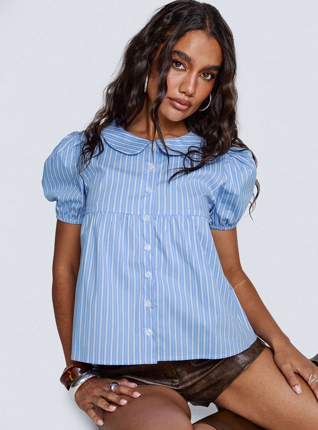 Capitale Collared Top Blue Stripe - Image 8