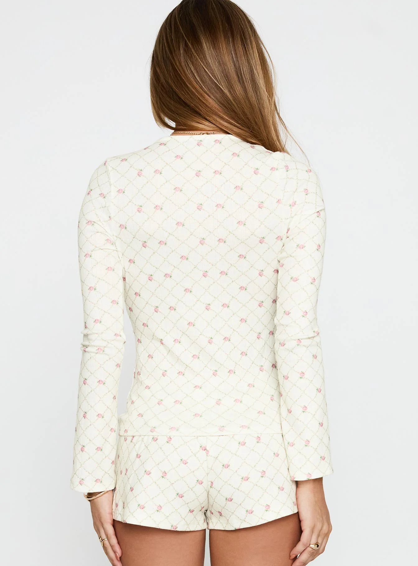 Captivation Tie Up Sleep Cardigan Pink Floral - Image 5