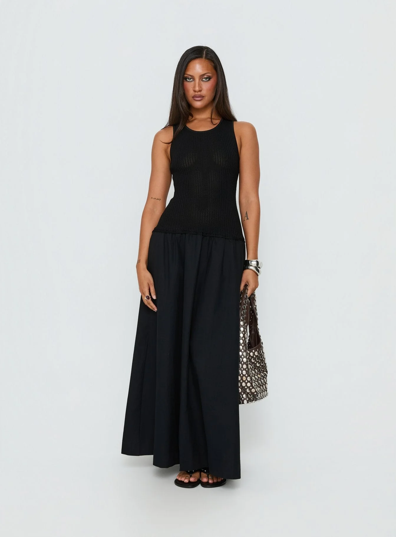 Carlene Shirred Drop Waist Maxi Dress Black - Image 2