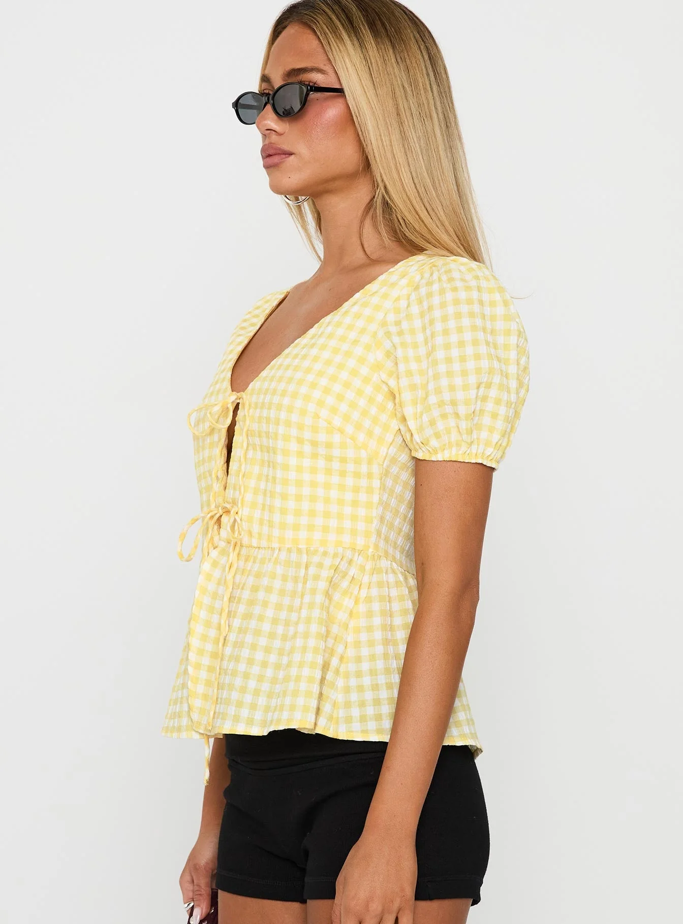 Carmelah Tie Up Top Yellow Check - Image 3