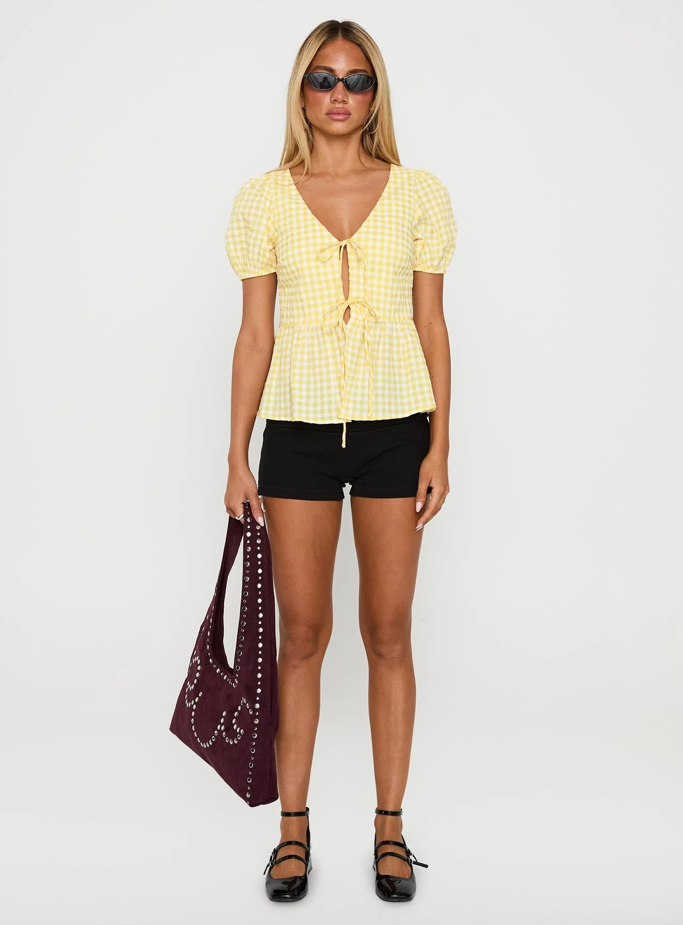 Carmelah Tie Up Top Yellow Check - Image 6