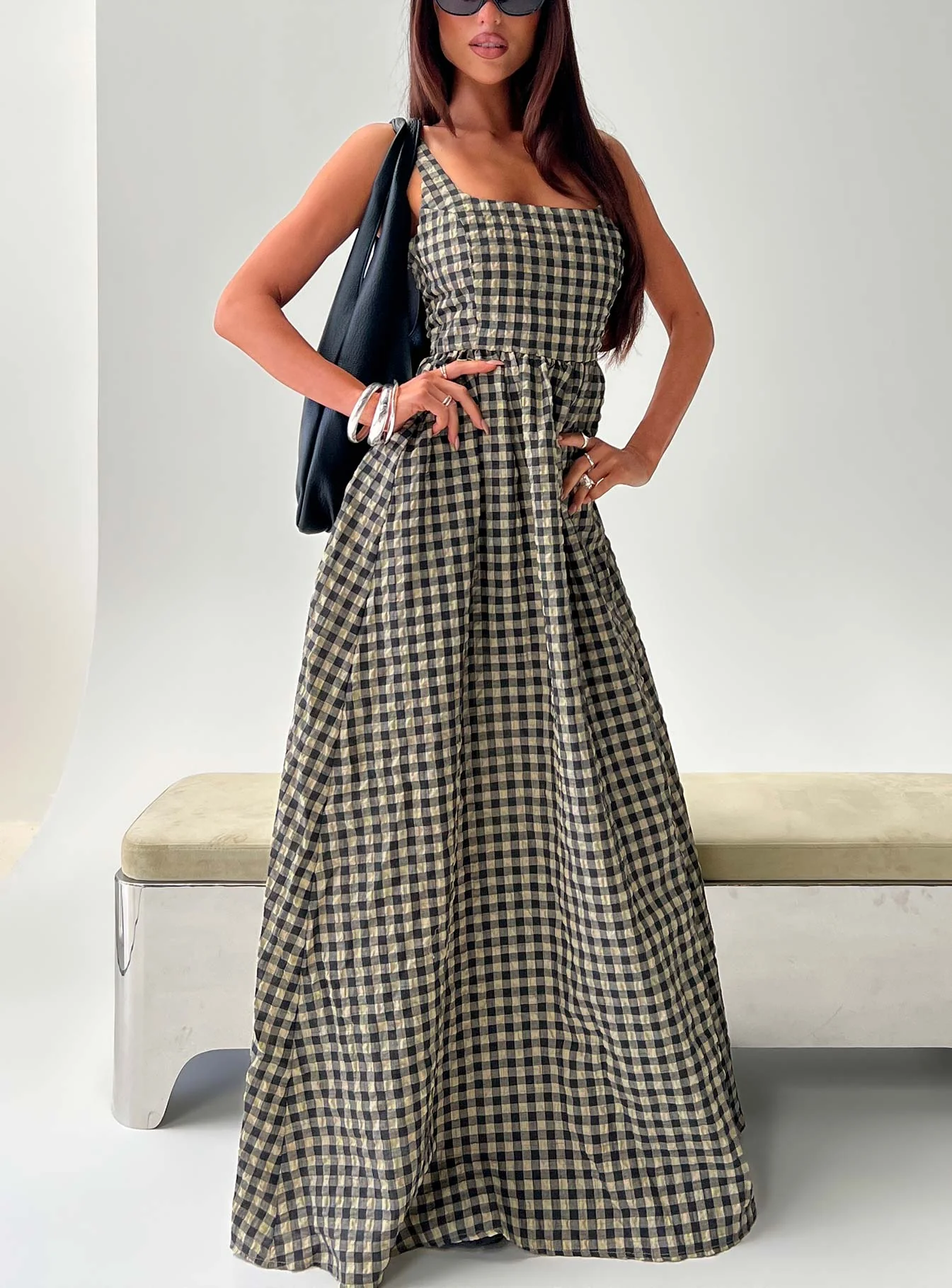 Cartmel Check Maxi Dress Black / Cream - Image 9