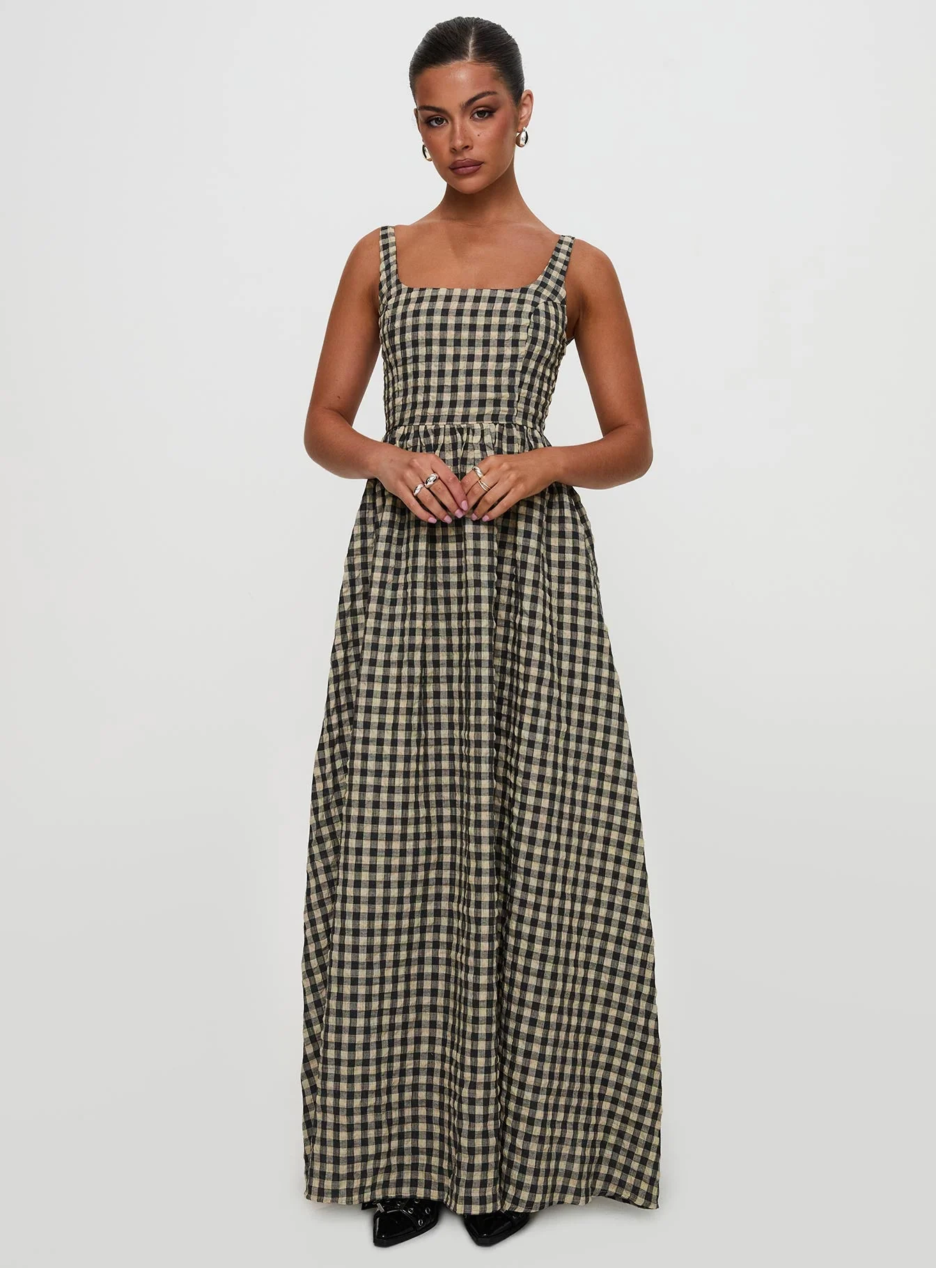 Cartmel Check Maxi Dress Black / Cream Petite - Image 2