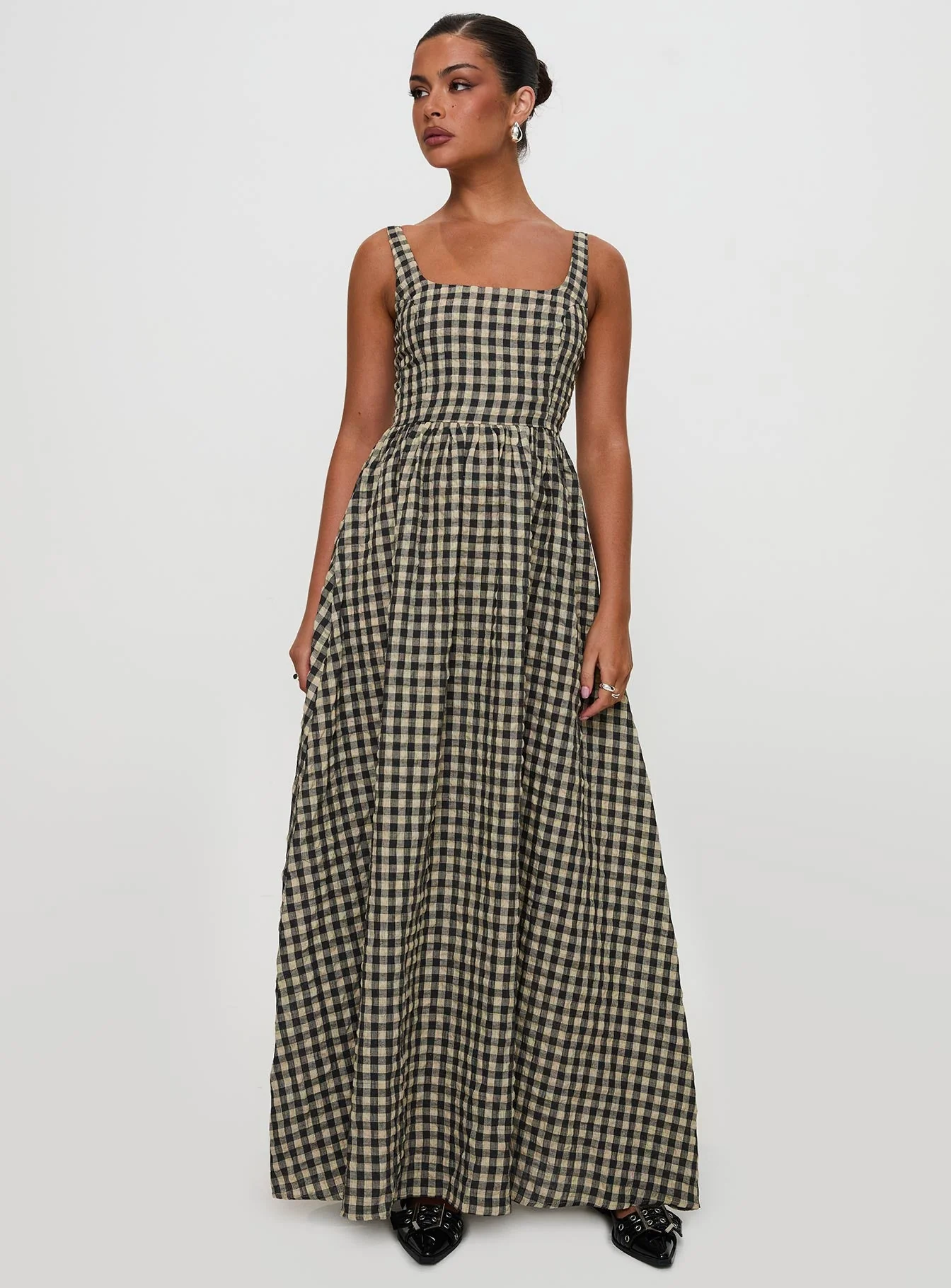 Cartmel Check Maxi Dress Black / Cream Petite - Image 3