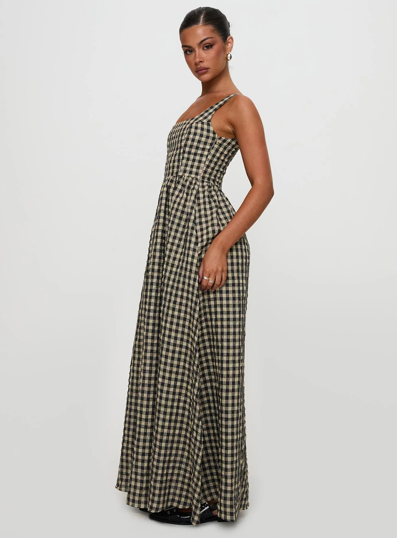 Cartmel Check Maxi Dress Black / Cream Petite - Image 4
