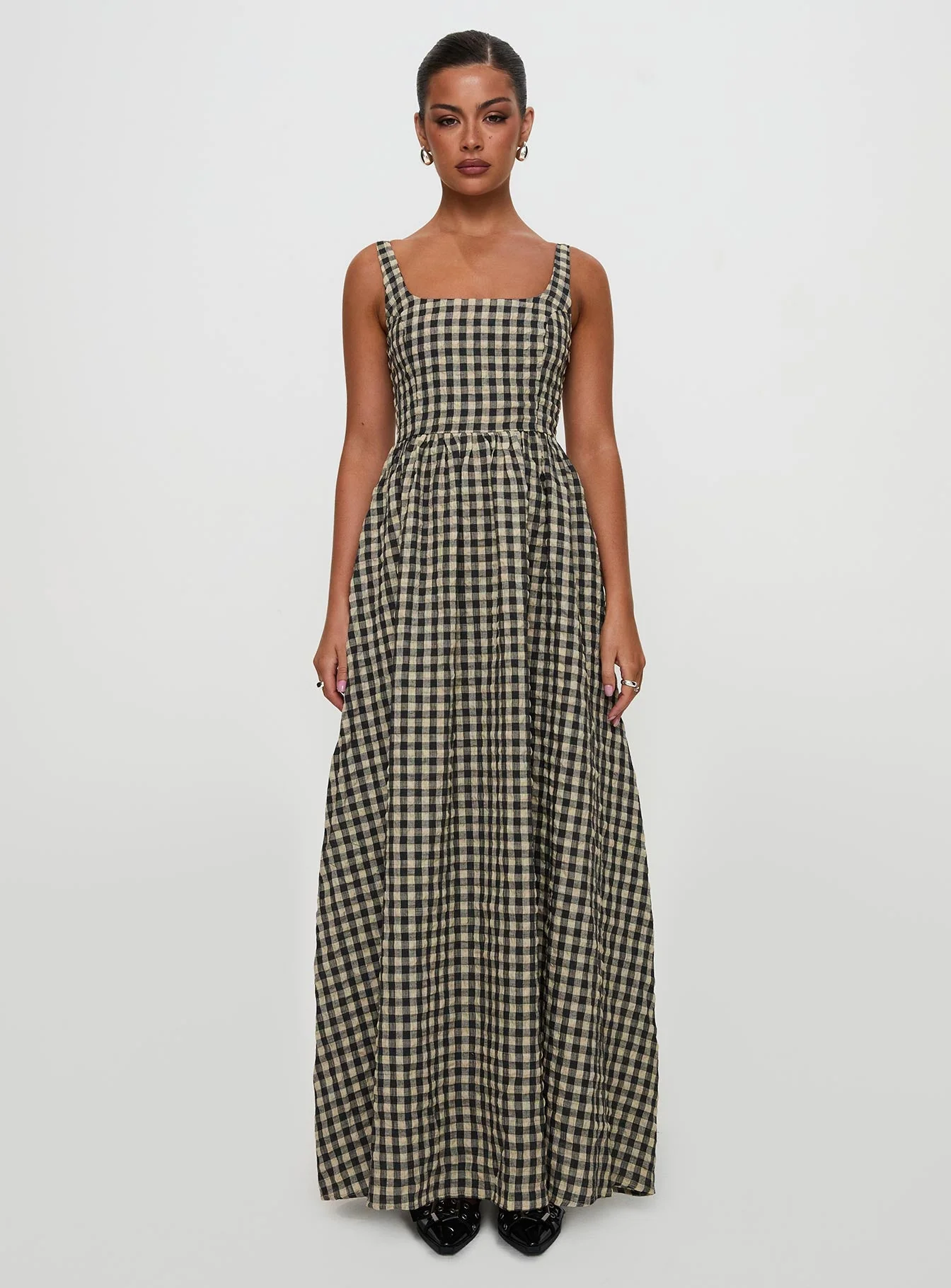Cartmel Check Maxi Dress Black / Cream Petite - Image 7