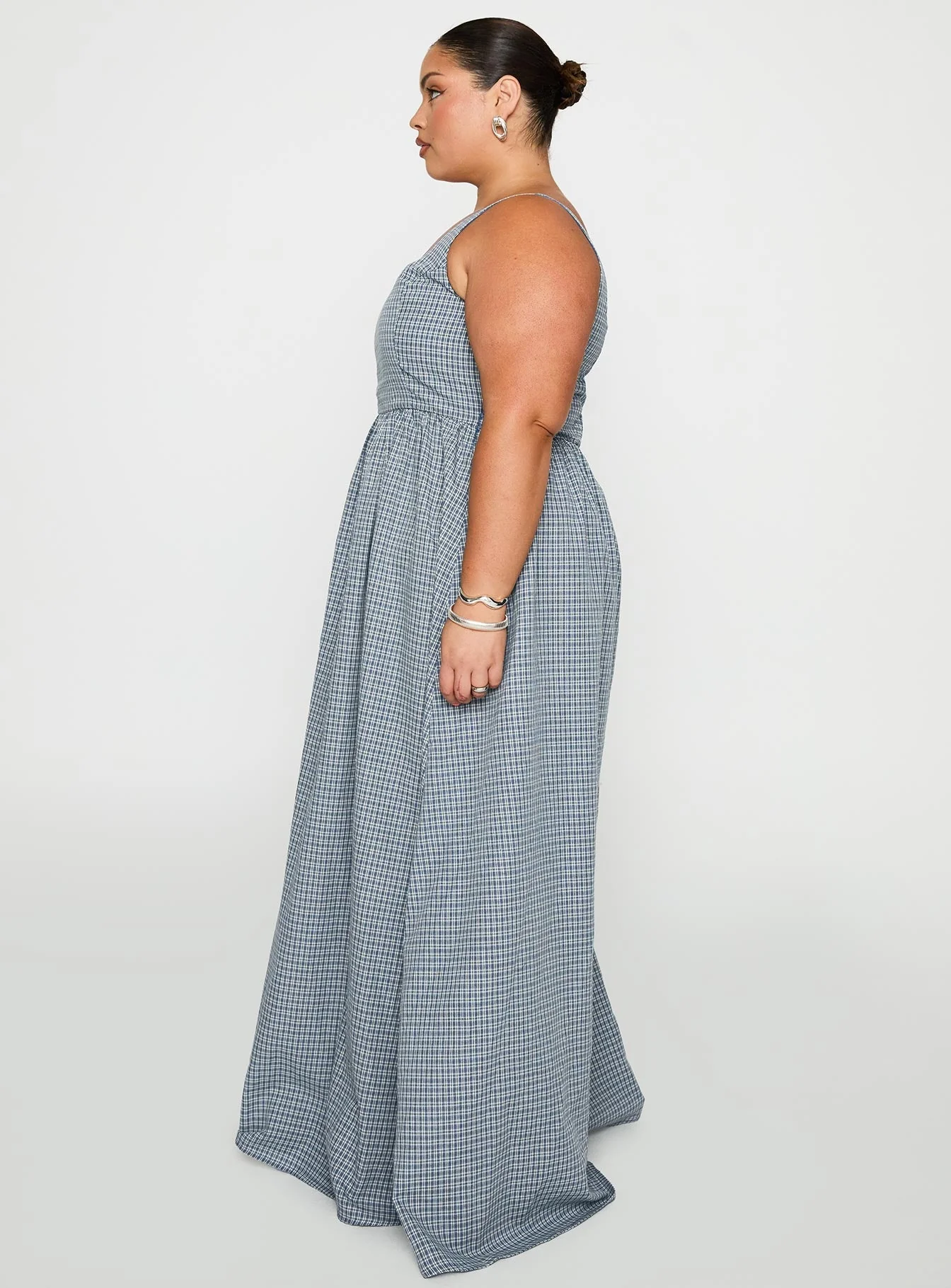 Cartmel Check Maxi Dress Navy Curve - Image 4
