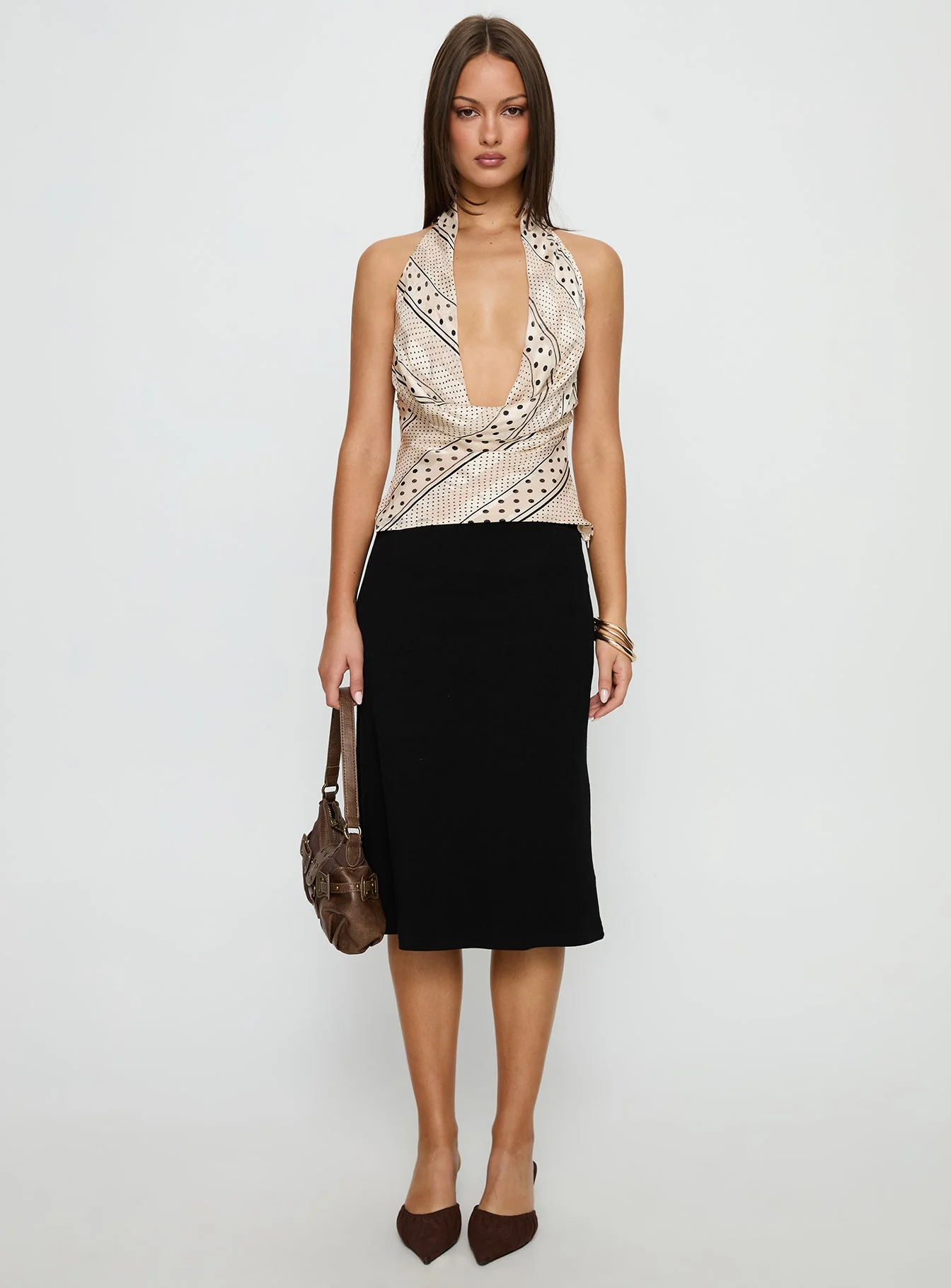 Cassendra Halter Scarf Top Cream Polka Dot - Image 7