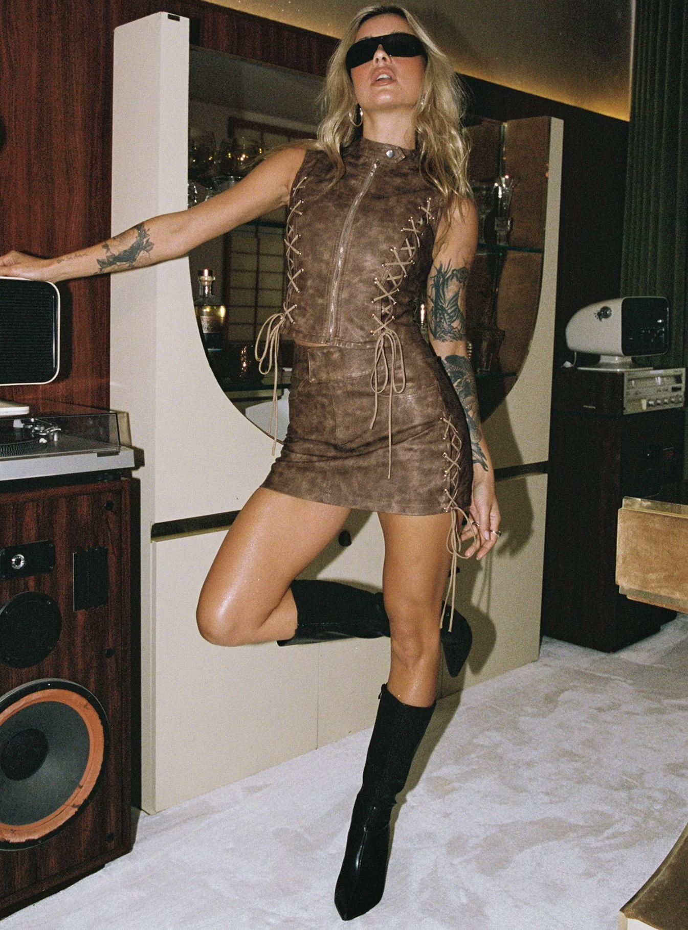 Ceejay Faux Leather Top Brown - Image 9
