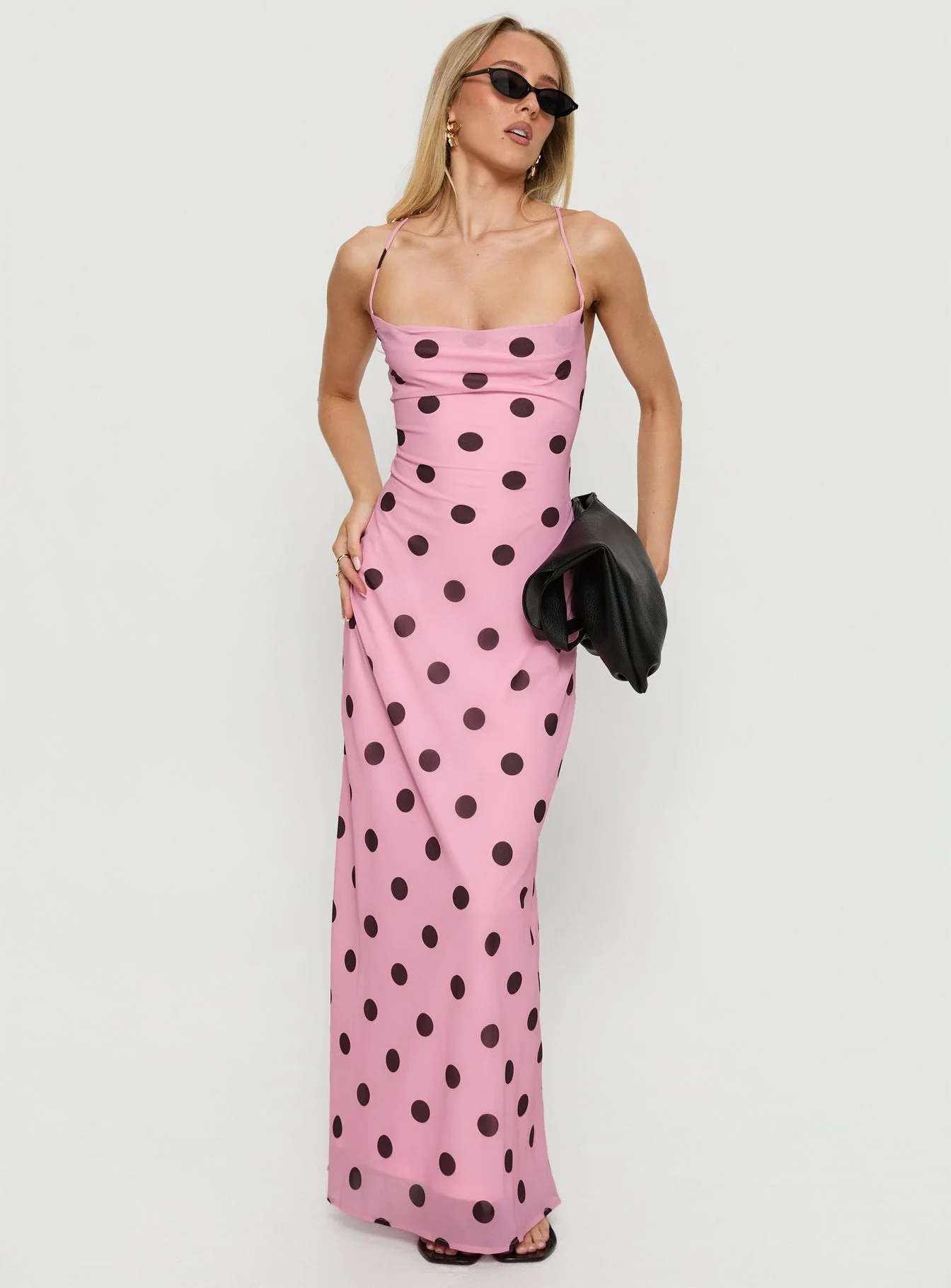 Celena Maxi Dress Pink / Brown Polka Dot - Image 3