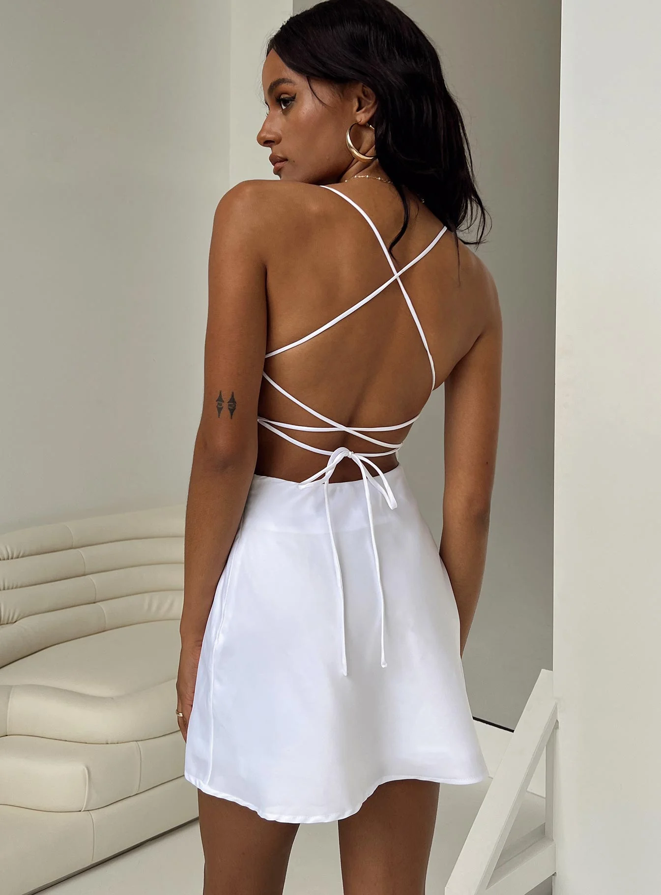 Celena Mini Dress White - Image 4
